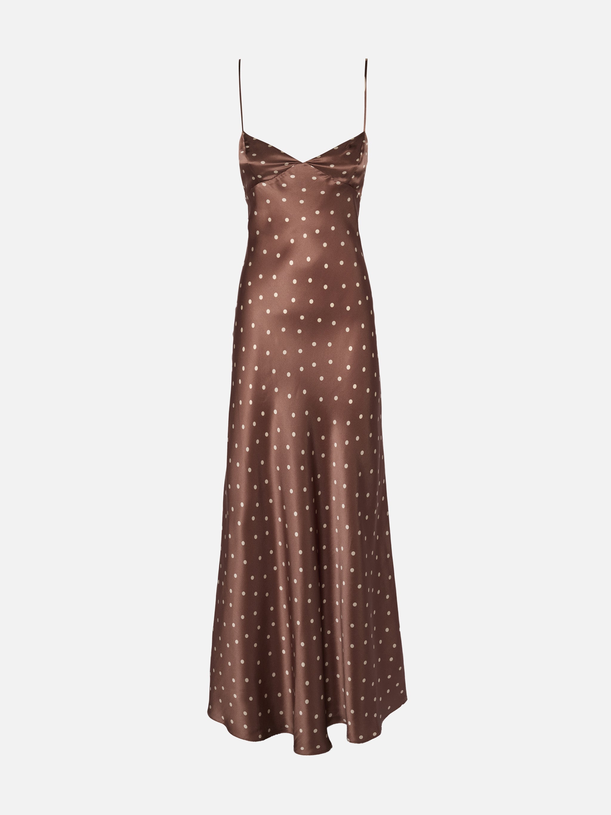 Ravel Pure Silk Slim Dress With Polka Dots Print Brown