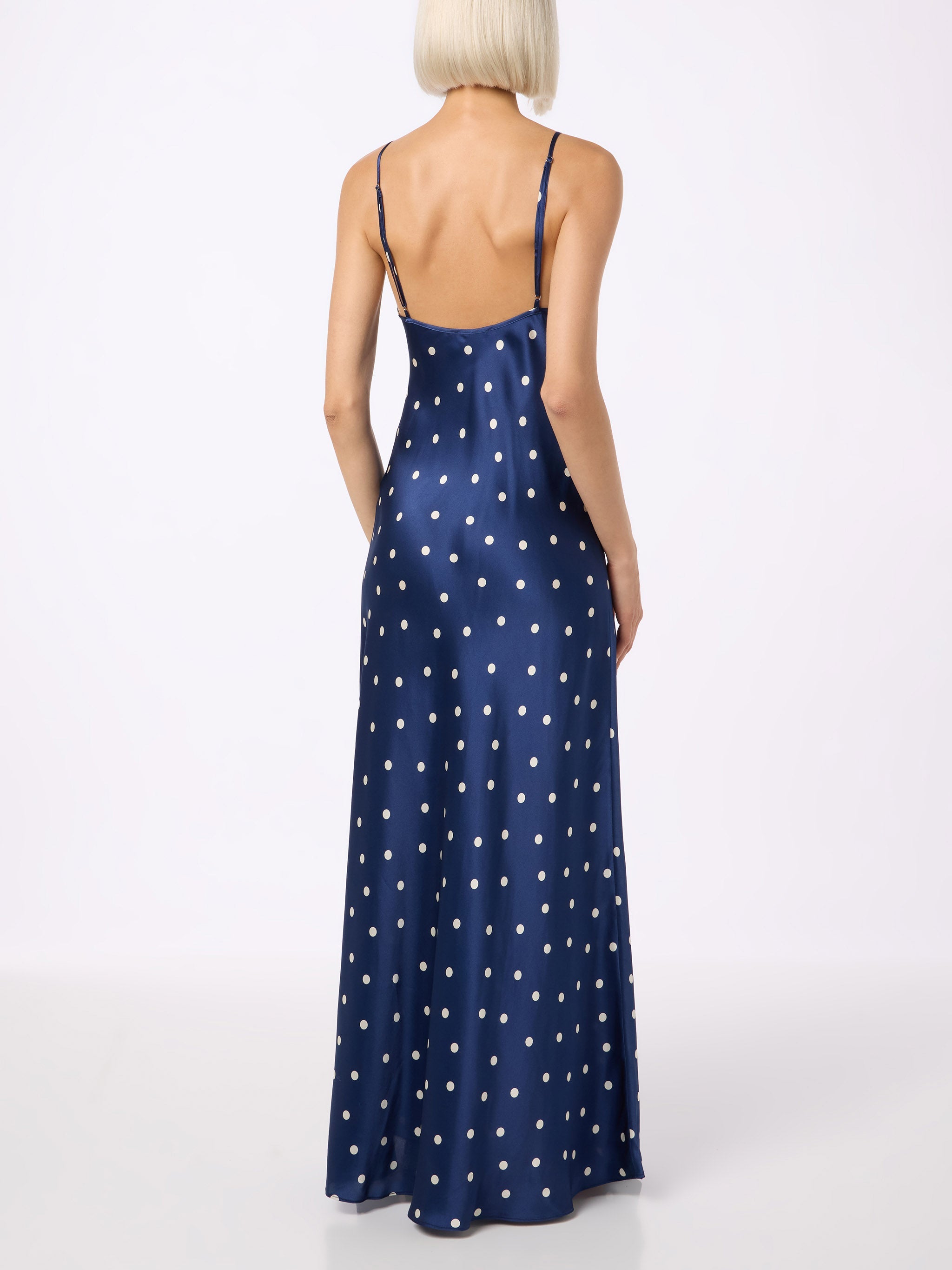 Ravel Pure Silk Slim Dress With Polka Dots Print Blue