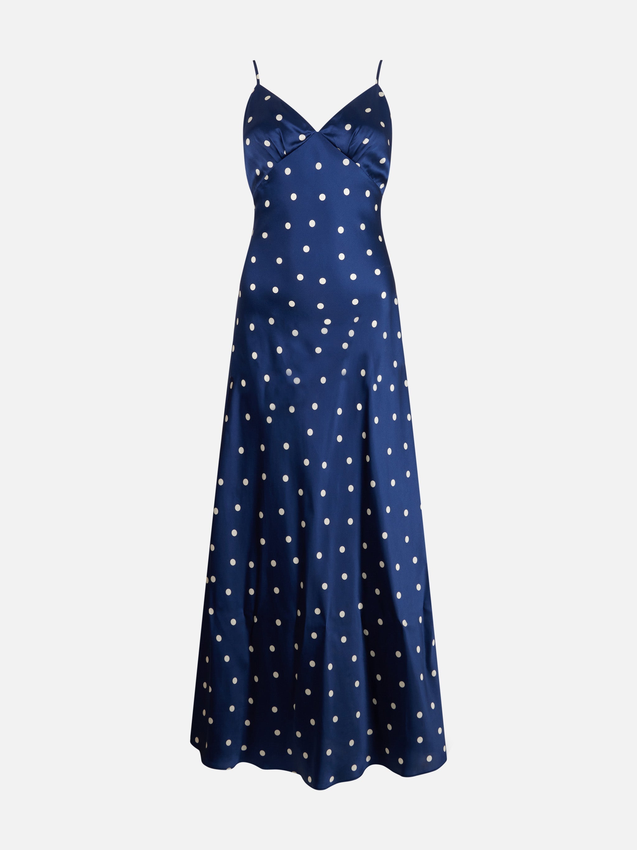 Ravel Pure Silk Slim Dress With Polka Dots Print Blue