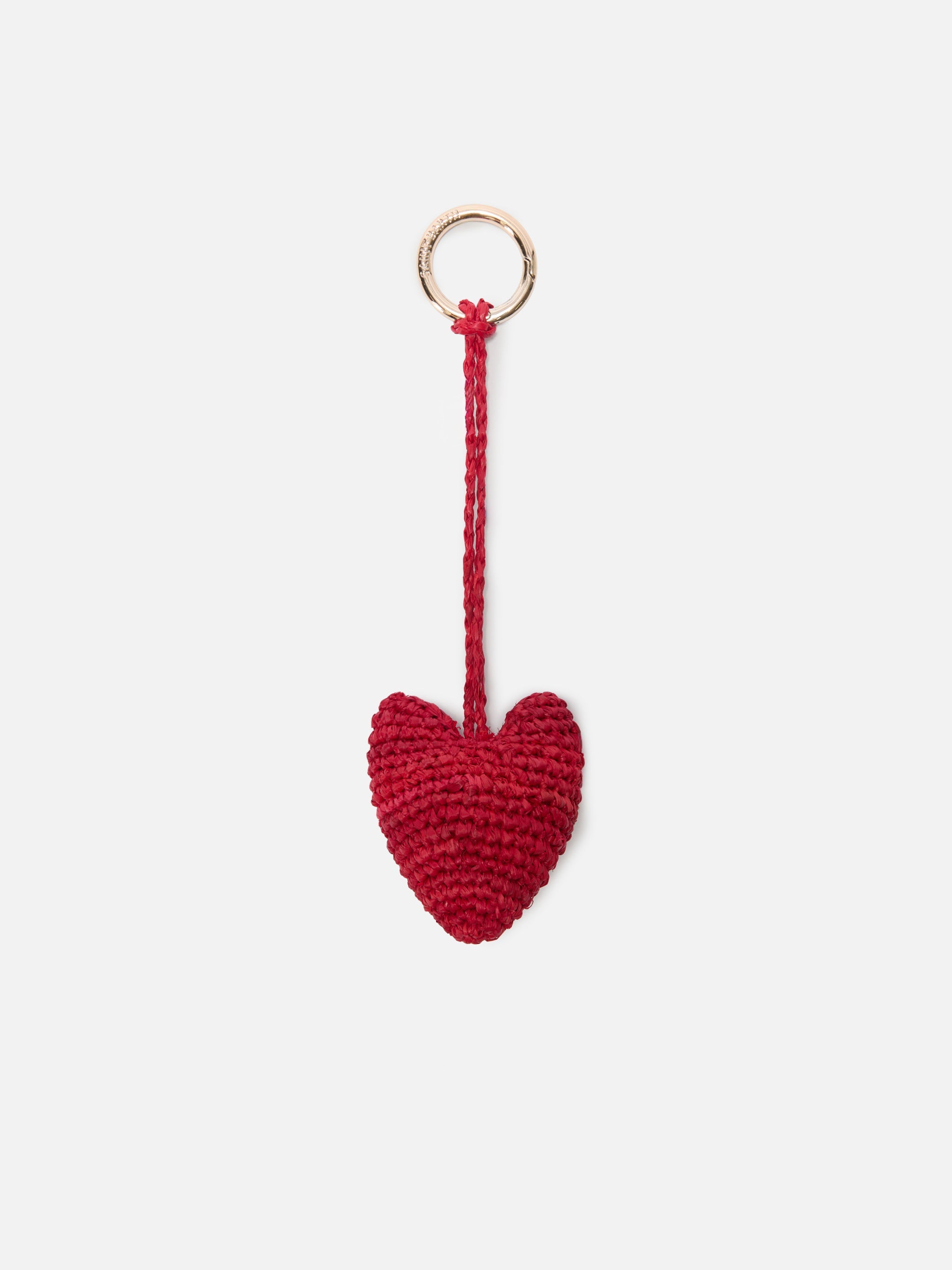 Bag Charm With Heart Raffia Red Small Accessories