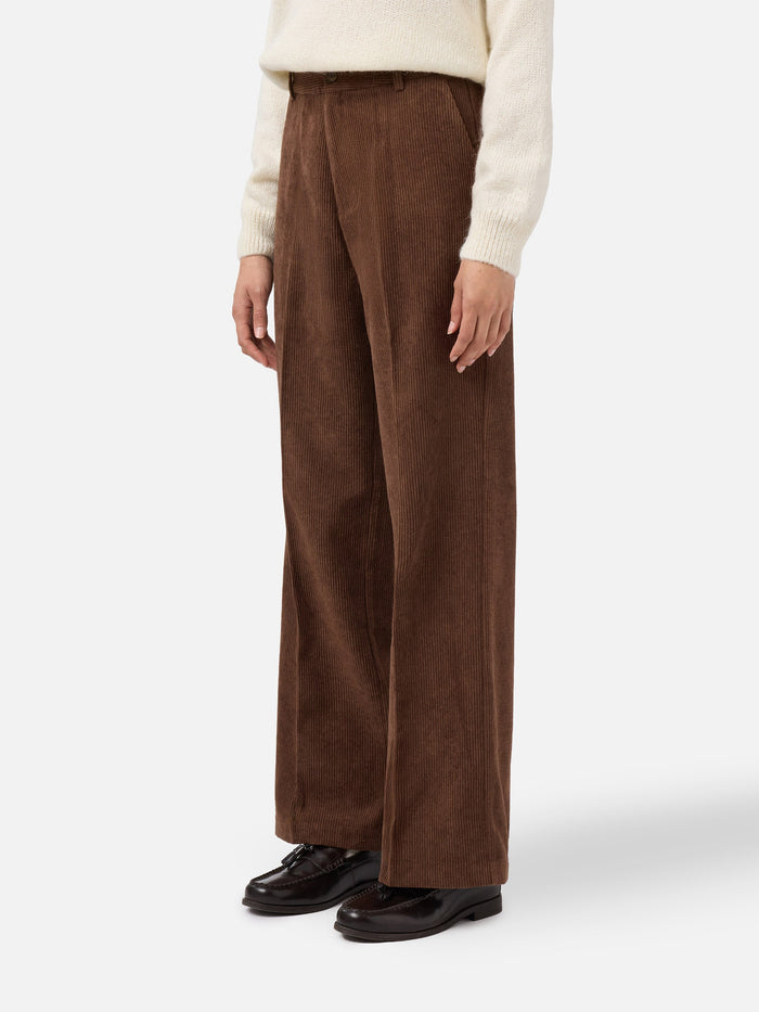 Rebella Wide-Leg Trousers Corduroy Brown Pant