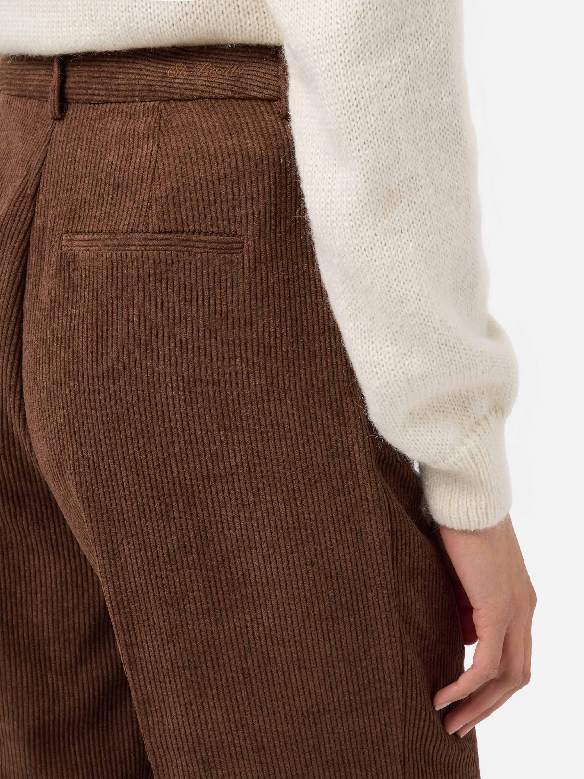 Rebella Wide-Leg Trousers Corduroy Brown Pant