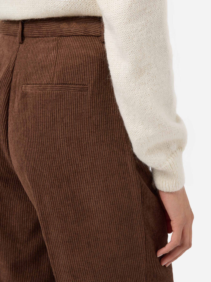 Rebella Wide-Leg Trousers Corduroy Brown Pant