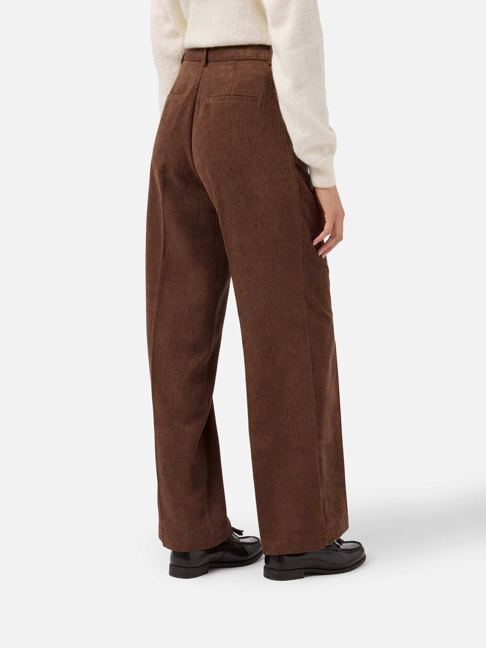 Rebella Wide-Leg Trousers Corduroy Brown Pant