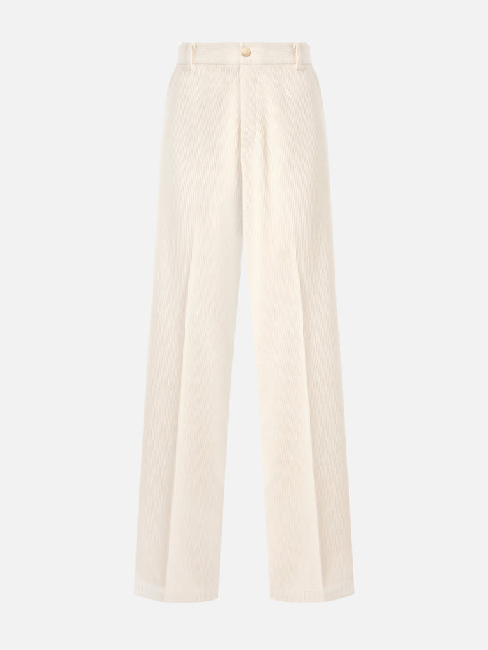 Rebella Wide-Leg Trousers Corduroy Cream White Pant