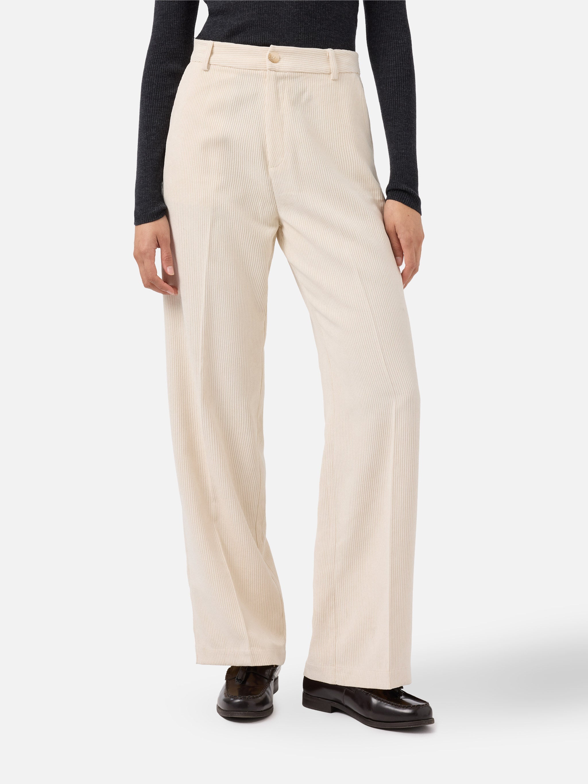 Rebella Wide-Leg Trousers Corduroy Cream White Pant