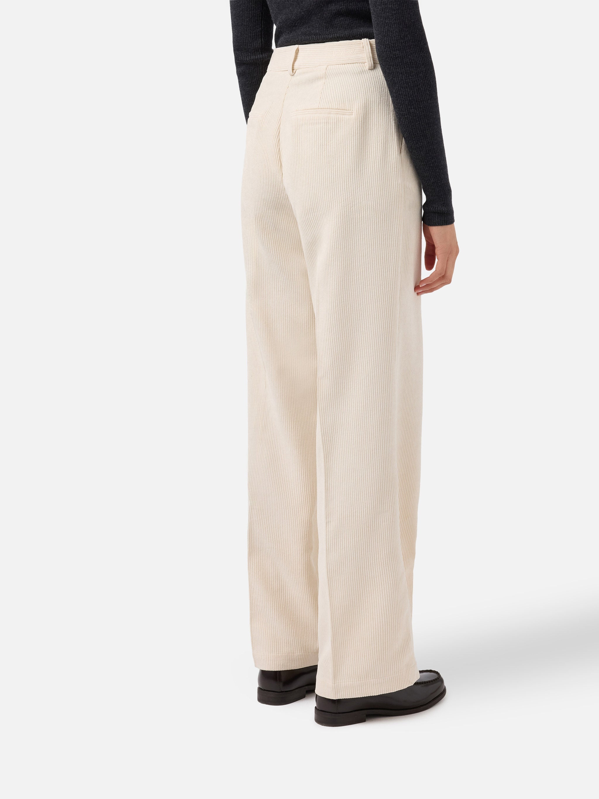 Rebella Wide-Leg Trousers Corduroy Cream White Pant