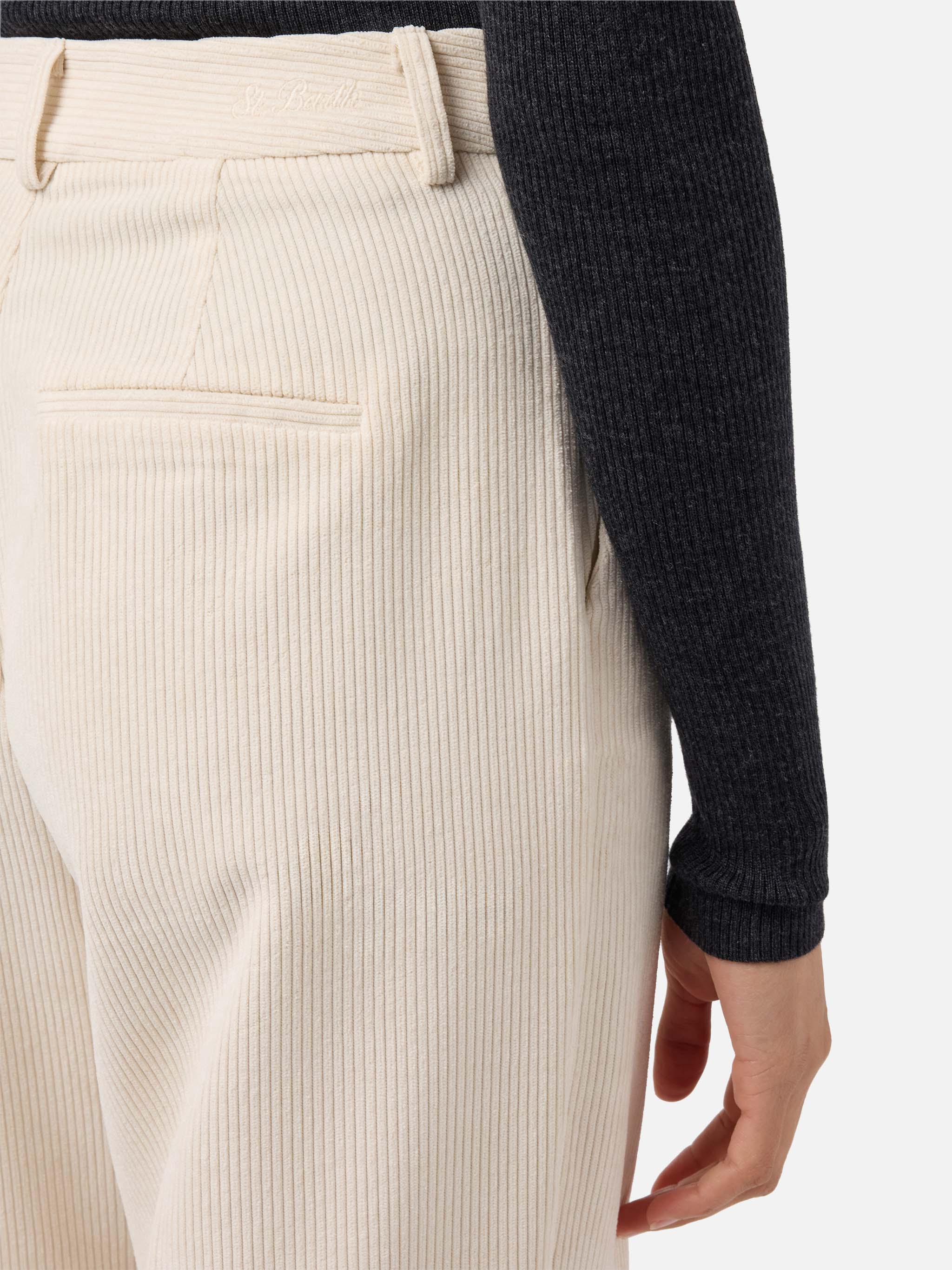 Rebella Wide-Leg Trousers Corduroy Cream White Pant