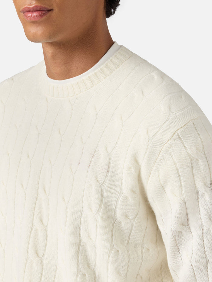 Crewneck Cable-Knit Sweater Regent White Wool