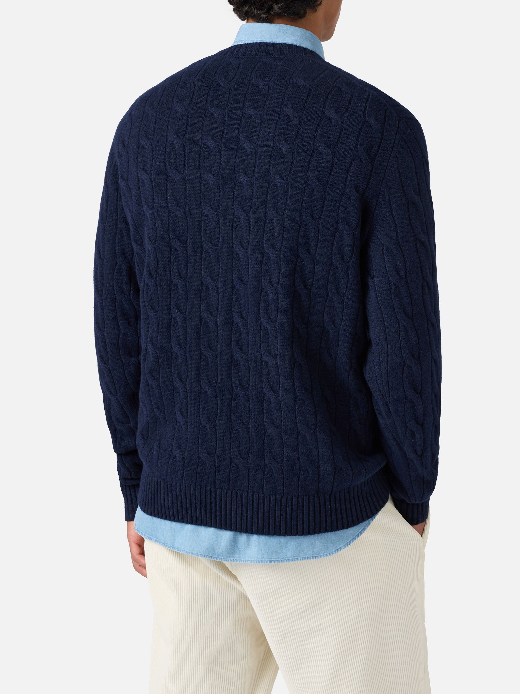 Crewneck Cable-Knit Sweater Regent Navy Wool Blue