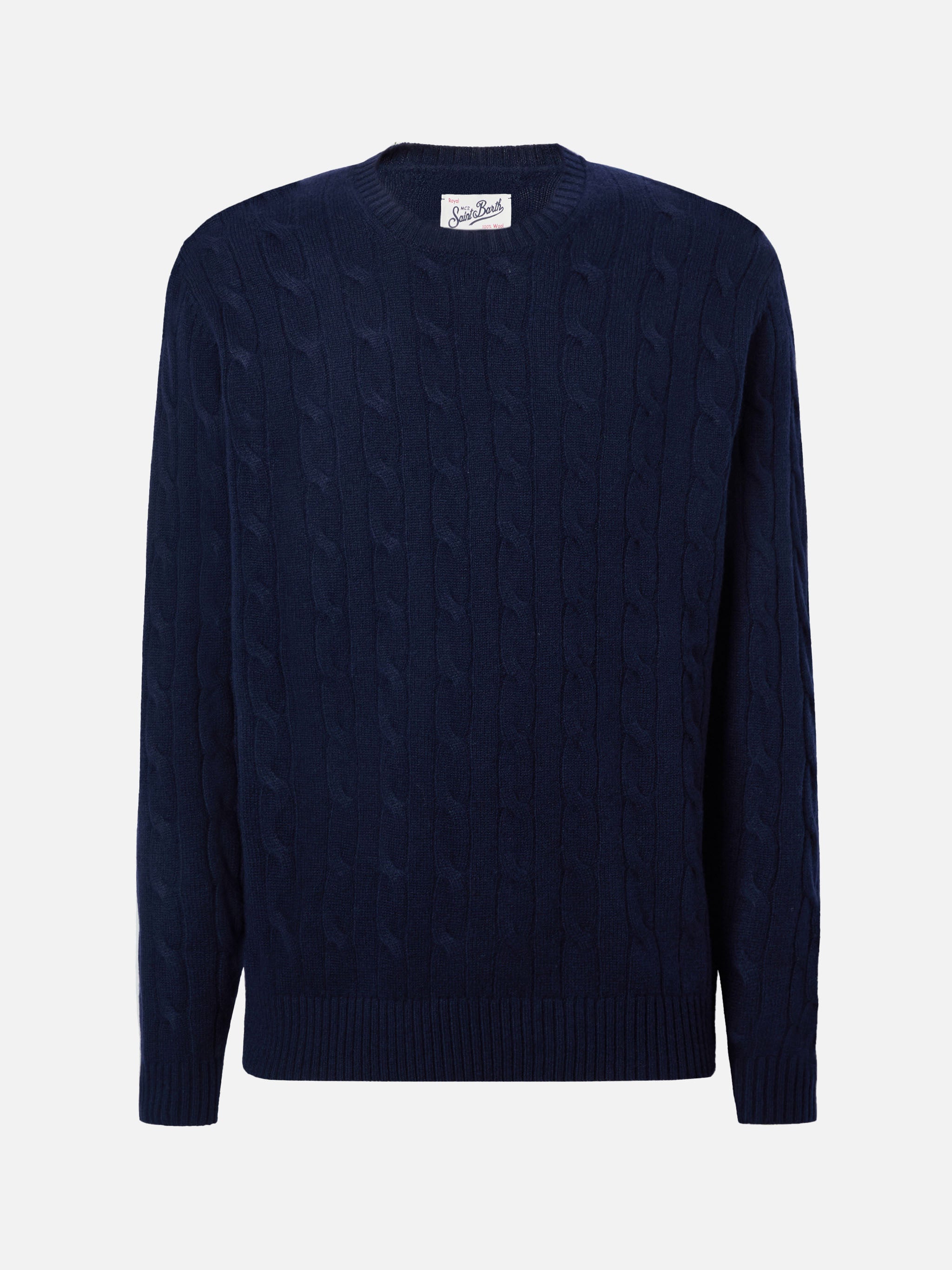 Crewneck Cable-Knit Sweater Regent Navy Wool Blue