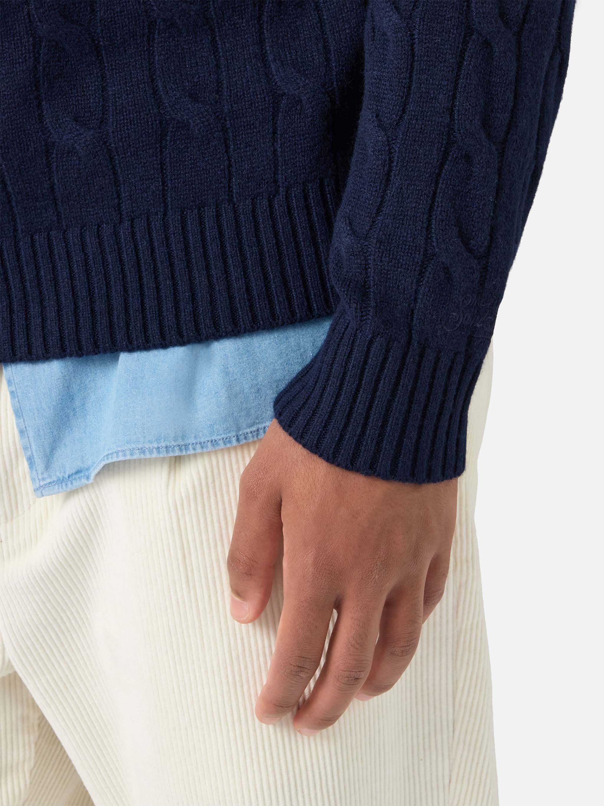 Crewneck Cable-Knit Sweater Regent Navy Wool Blue