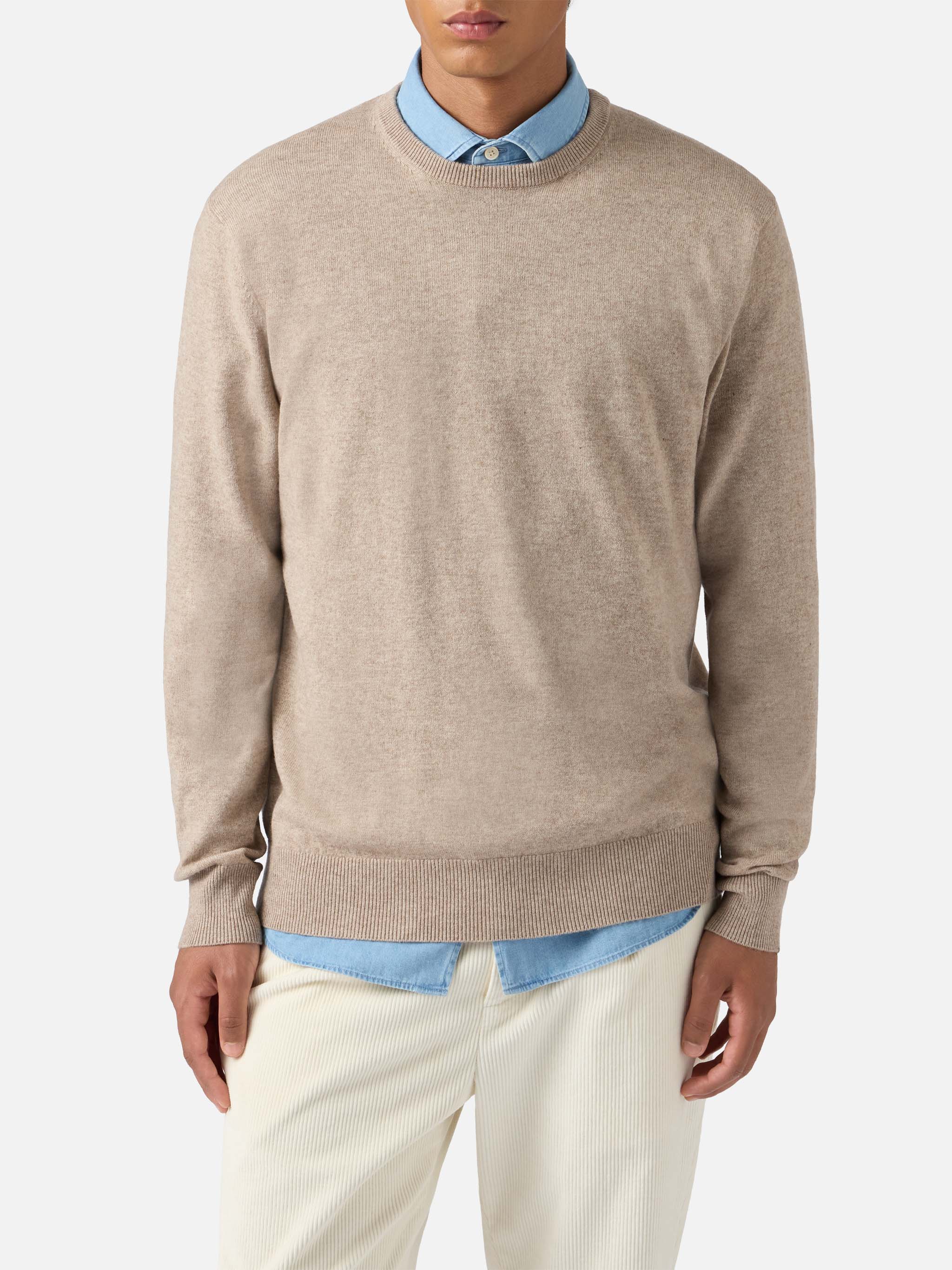 Regent Sweater Khaki Merino Wool And Cashmere Brown