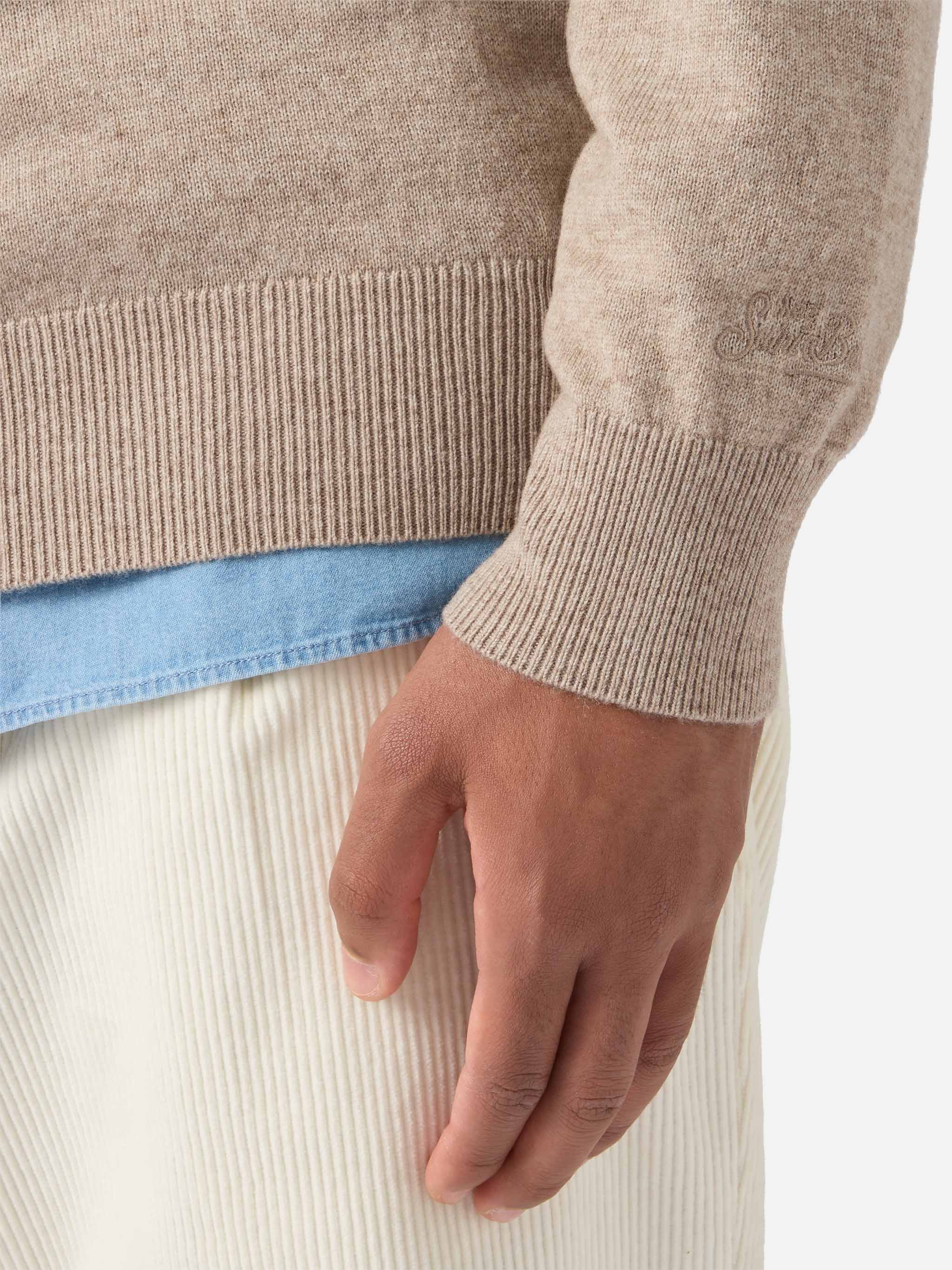 Regent Sweater Khaki Merino Wool And Cashmere Brown