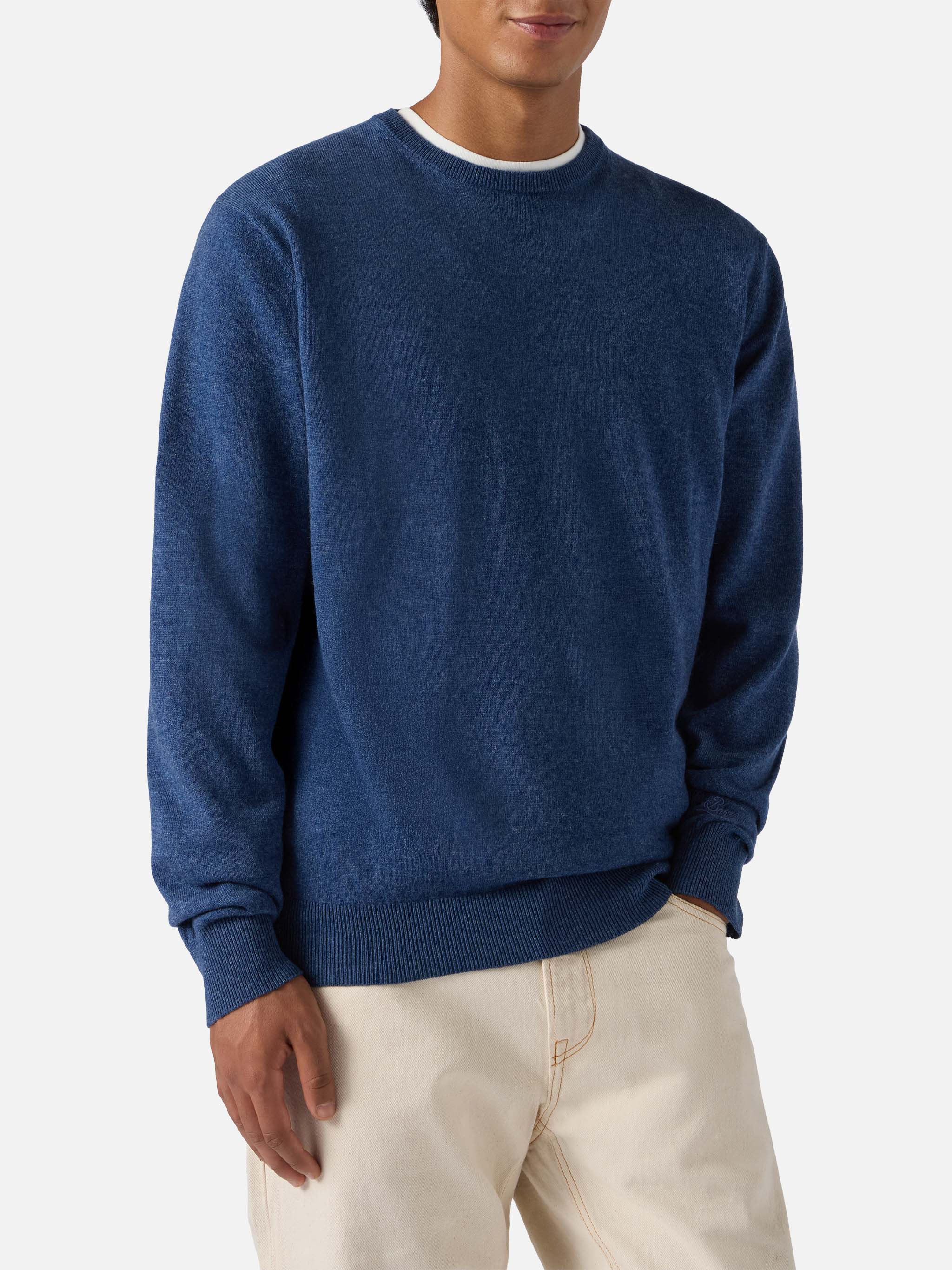 Regent Sweater Denim Blue Merino Wool And Cashmere