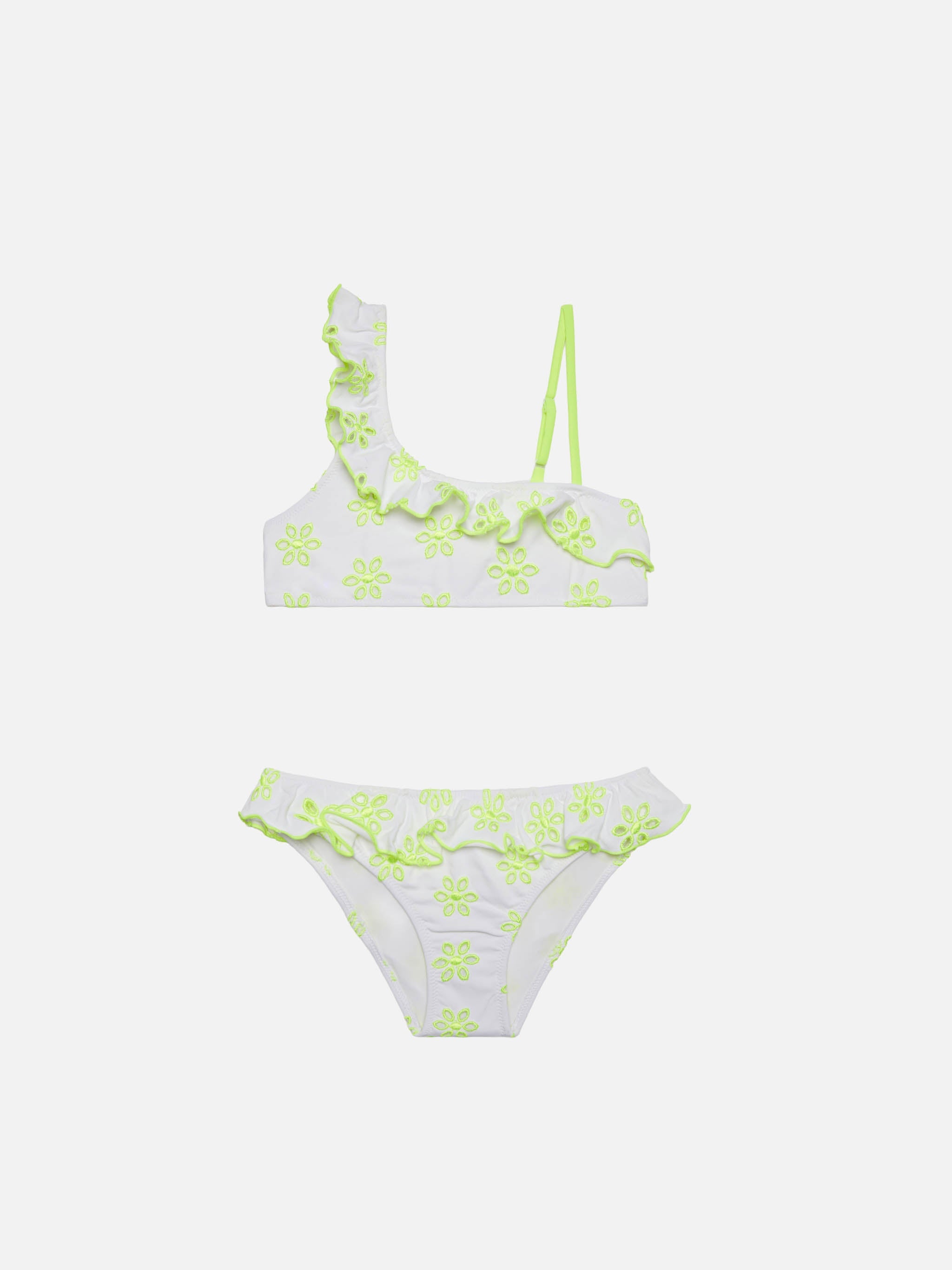 Girl One Shoulder Ruffled Bikini White