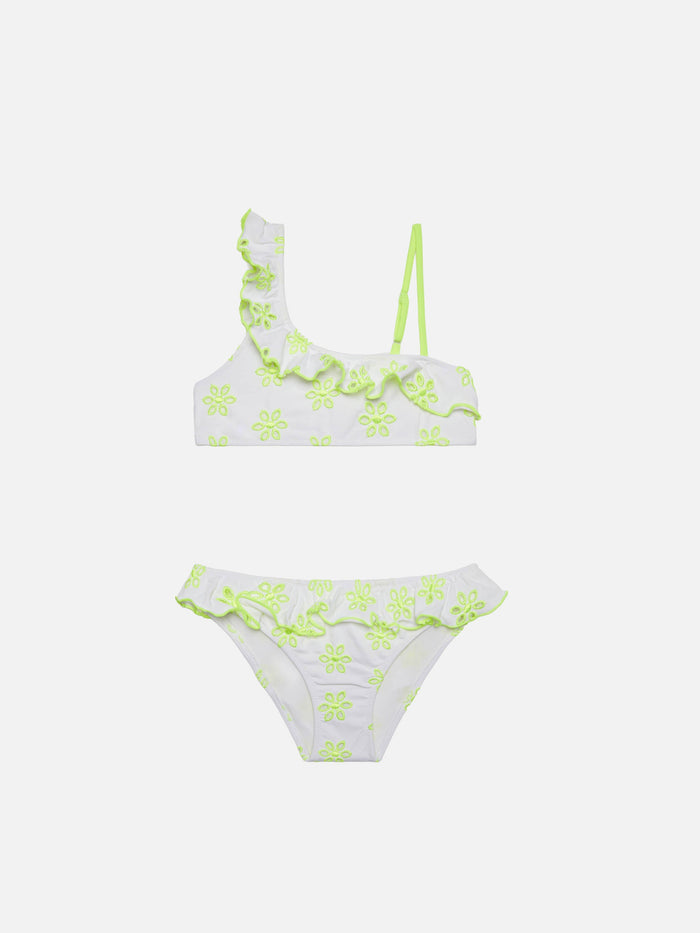 Girl One Shoulder Ruffled Bikini White