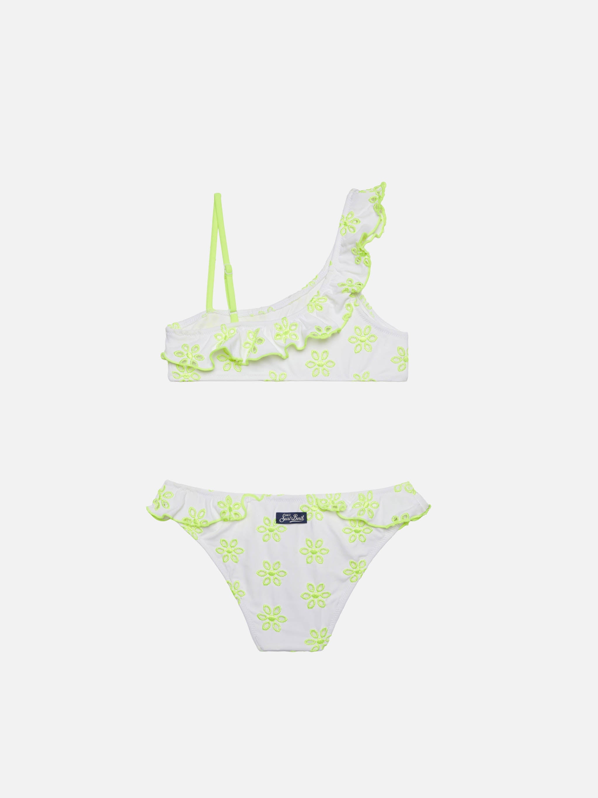 Girl One Shoulder Ruffled Bikini White