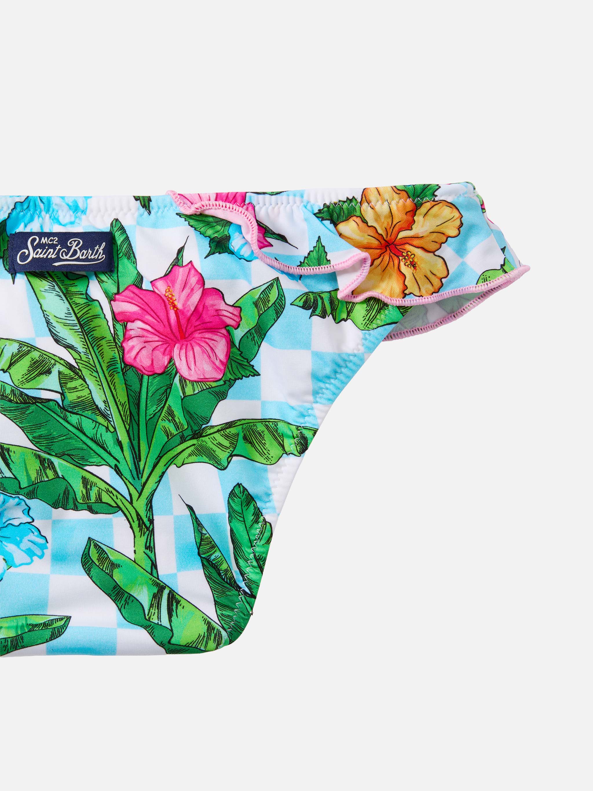 Rey One Shoulder Ruffled Bikini With Palm Print __single__