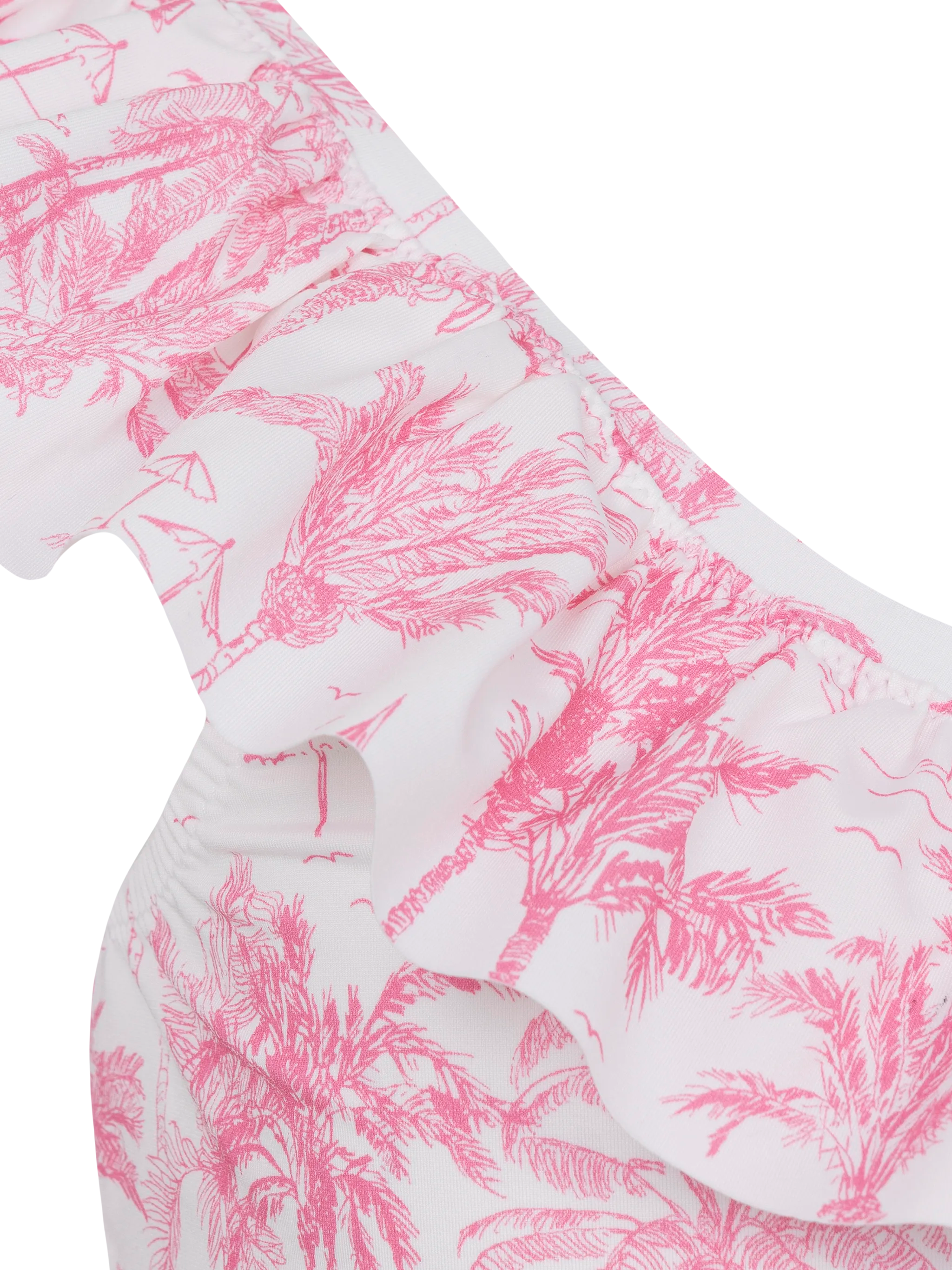 Rey One Shoulder Ruffled Bikini With Toile De Jouy Print Pink