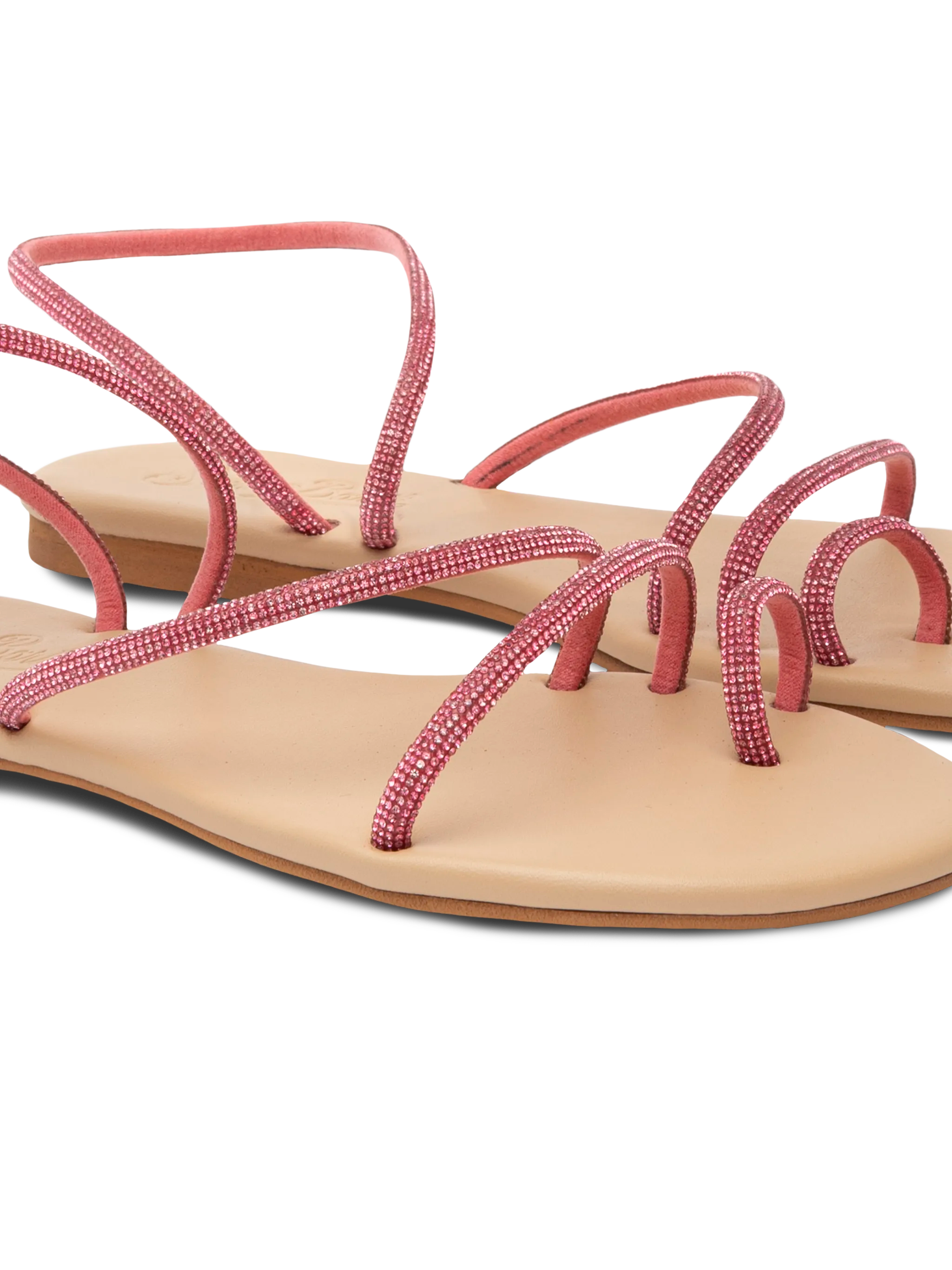 Flat Ring Sandals With Fuchsia Rhinestones Pink