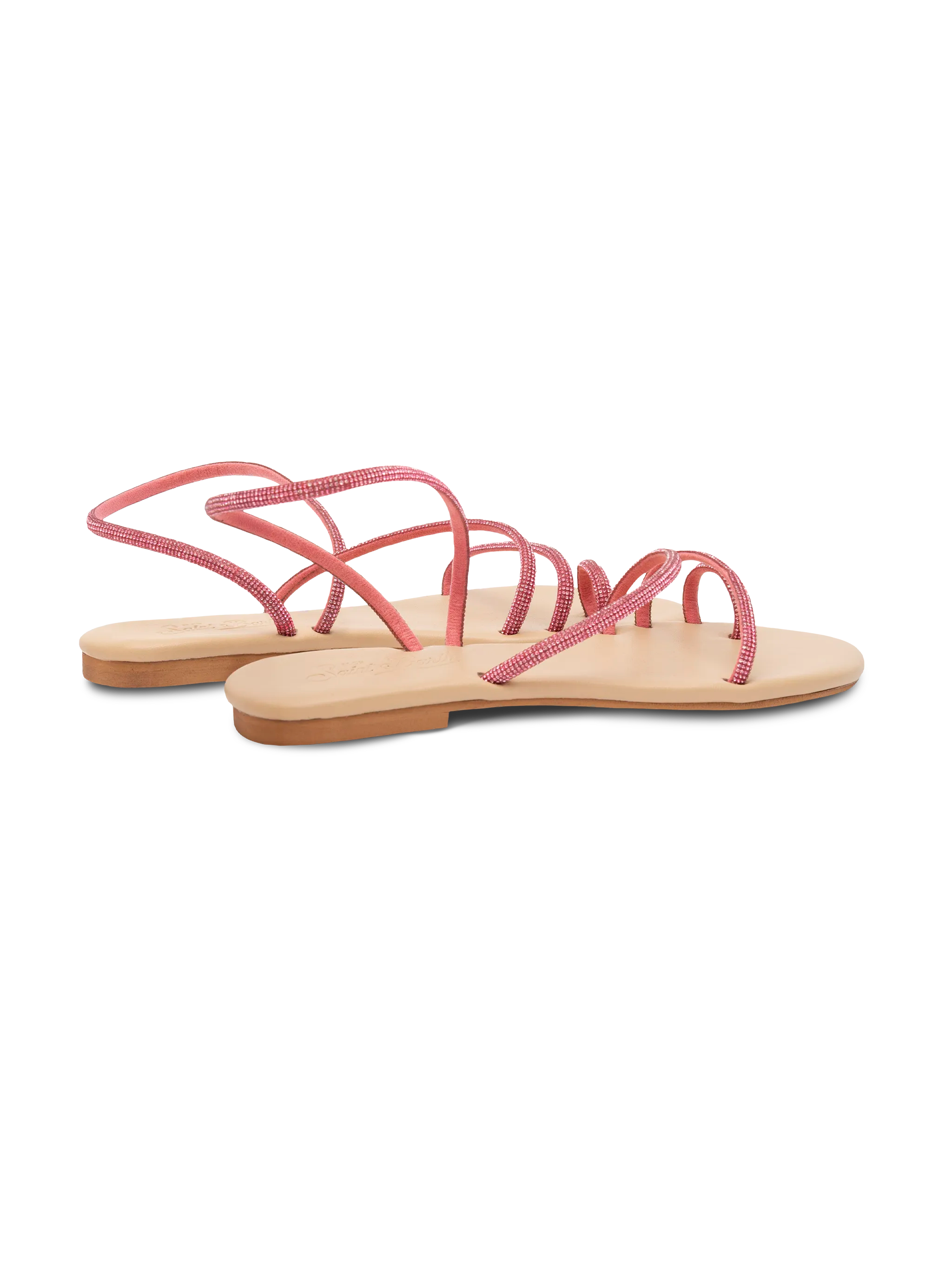 Flat Ring Sandals With Fuchsia Rhinestones Pink