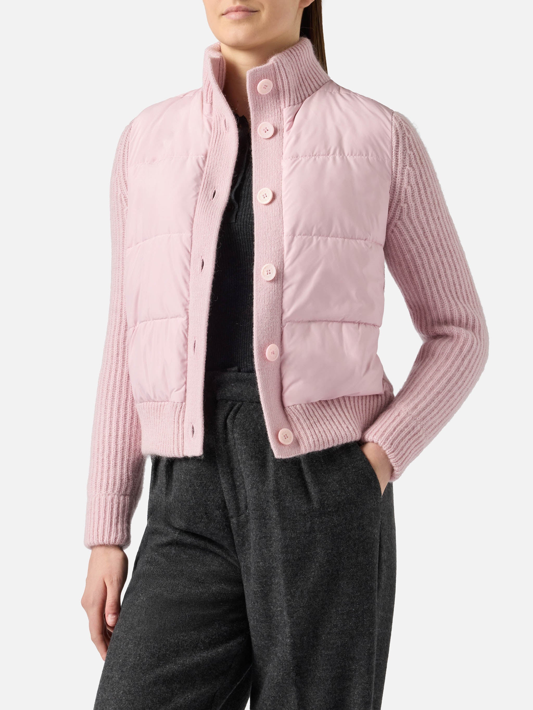 Rosental Pink Padded Jacket With Knitted Sleeves Knitwear