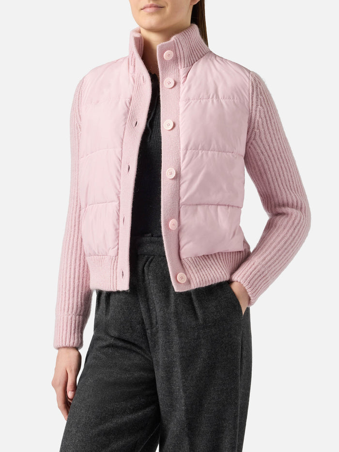 Rosental Pink Padded Jacket With Knitted Sleeves Knitwear