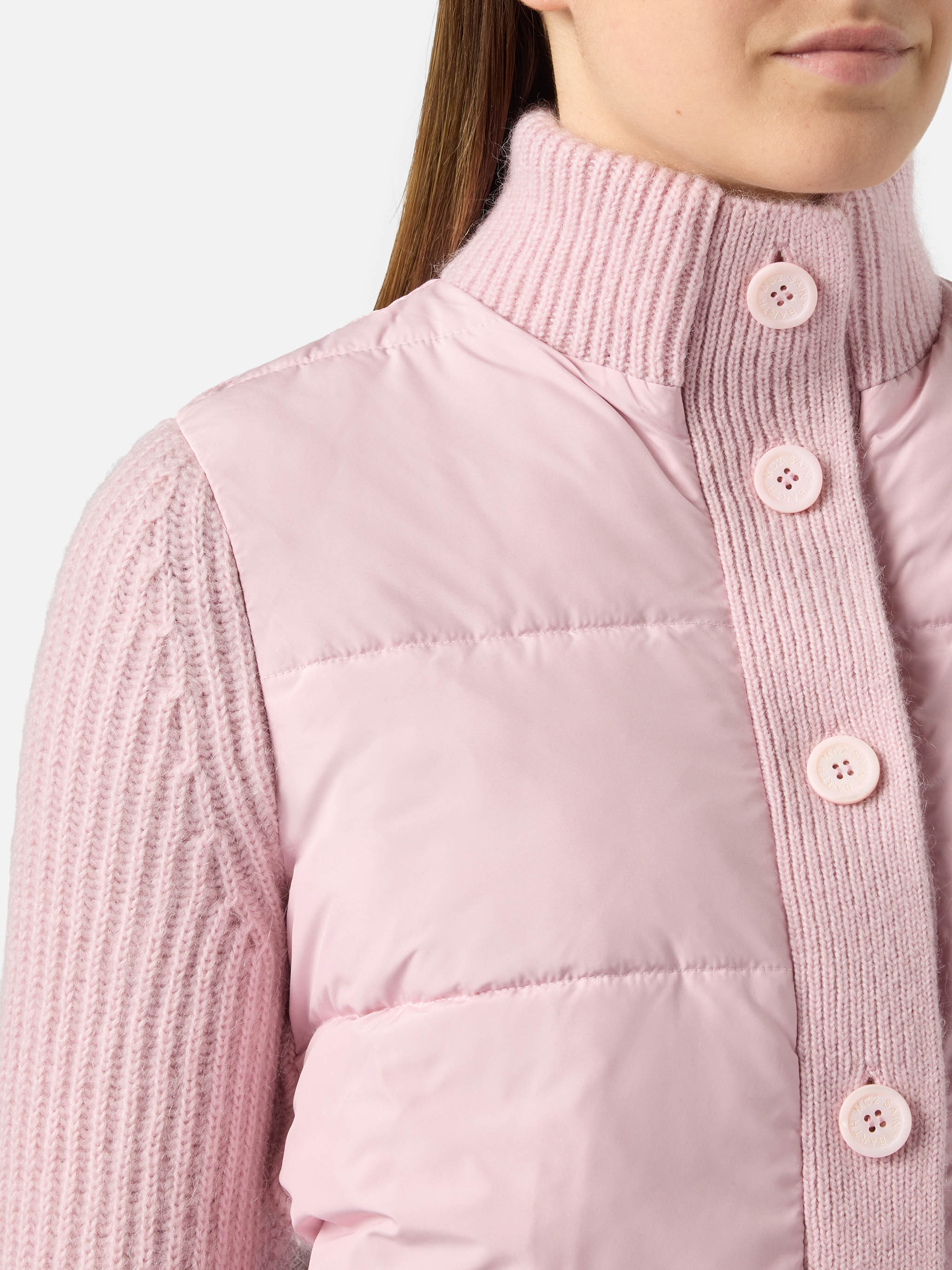 Rosental Pink Padded Jacket With Knitted Sleeves Knitwear