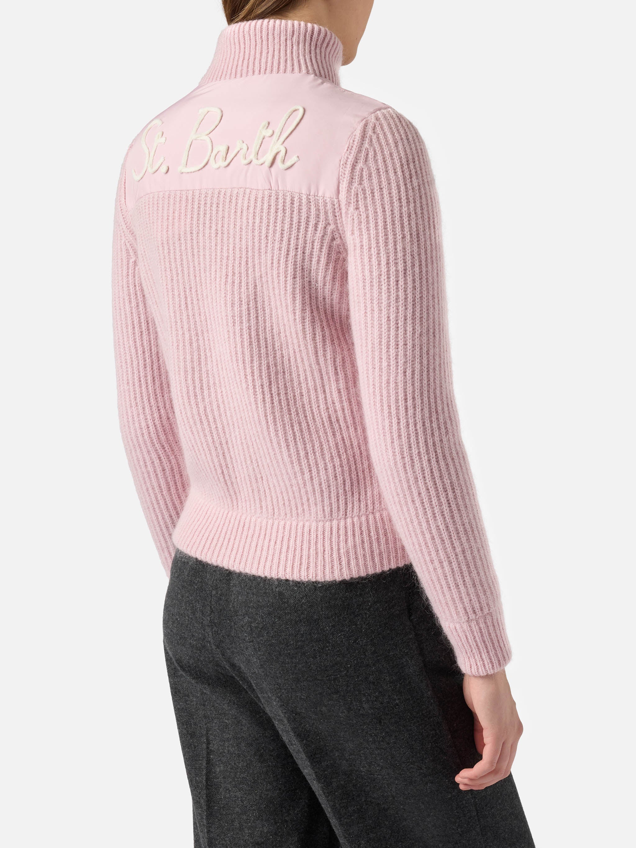 Rosental Pink Padded Jacket With Knitted Sleeves Knitwear