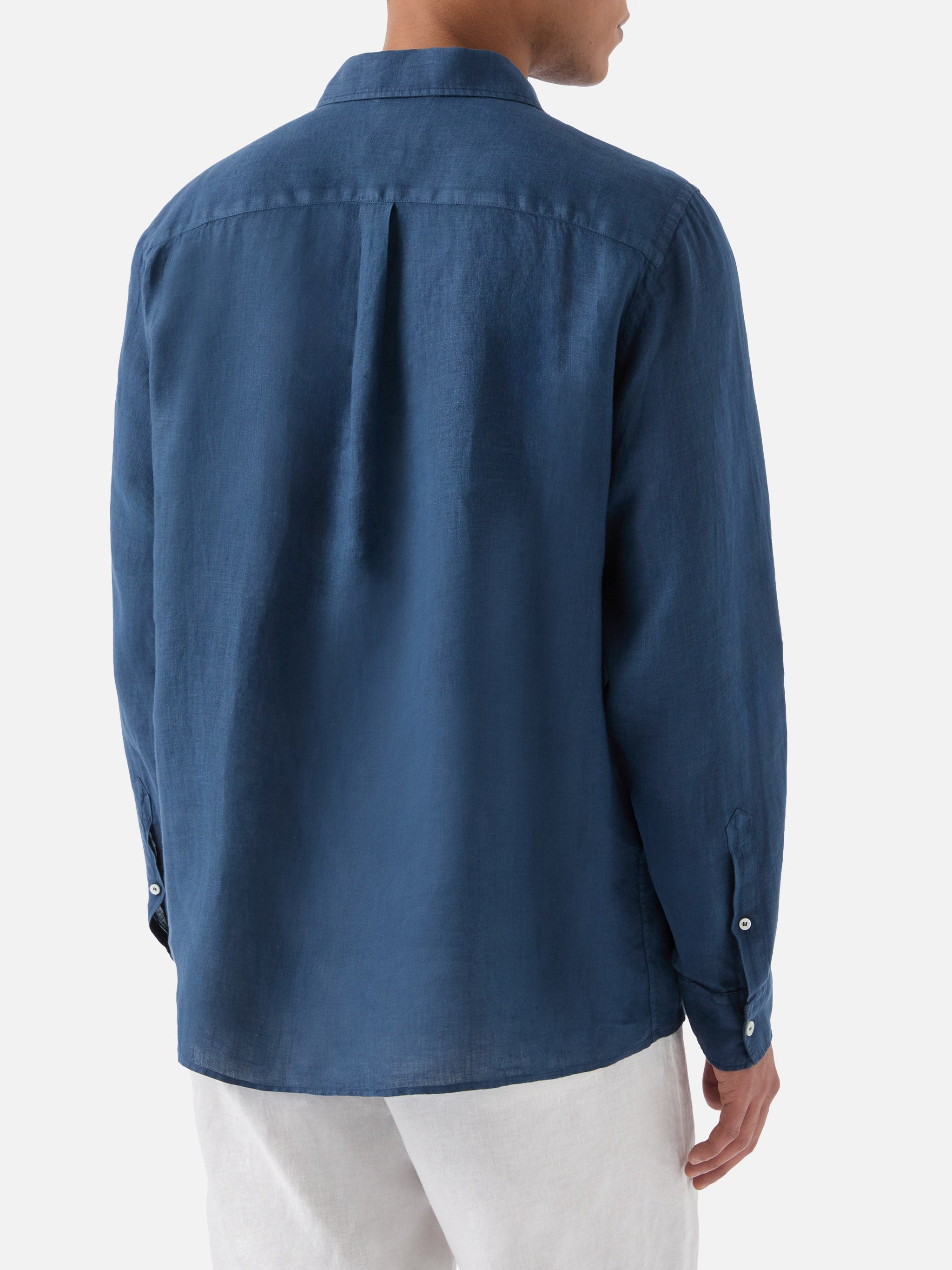 Long-Sleeve Raphael Linen Polo Navy Blue Shirt