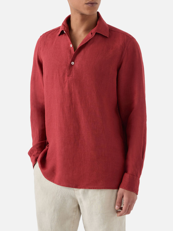 Long-Sleeve Raphael Linen Polo Red Shirt