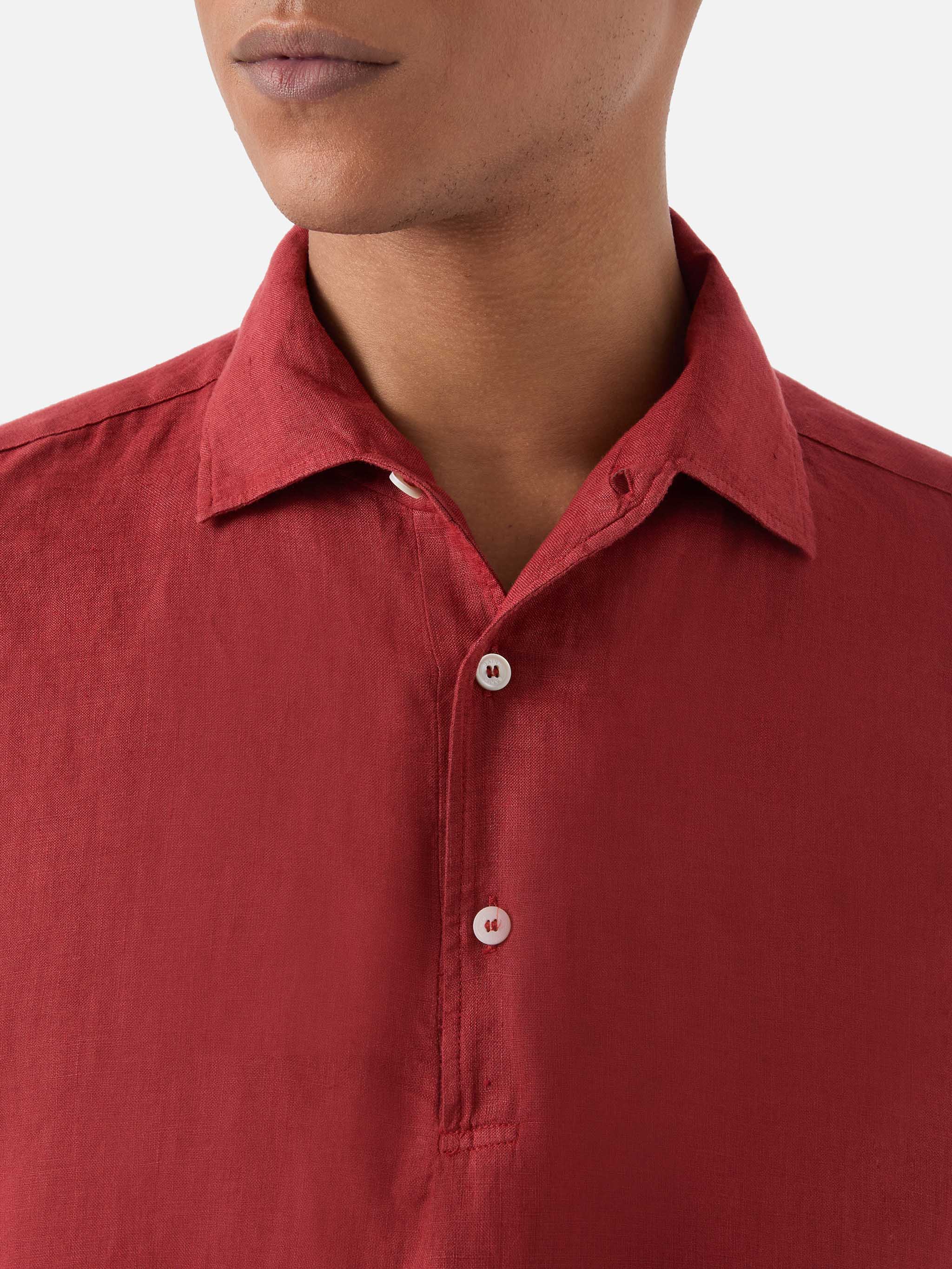 Long-Sleeve Raphael Linen Polo Red Shirt