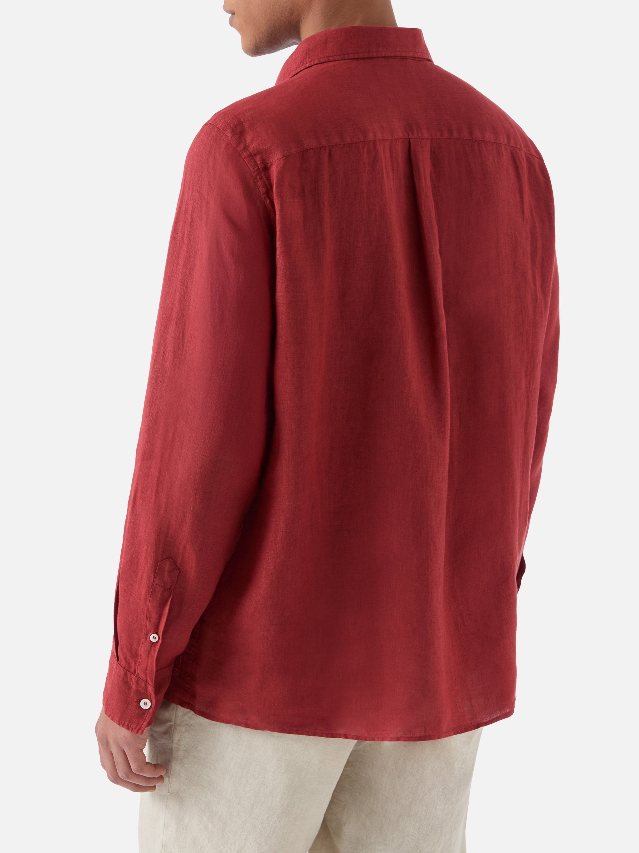 Long-Sleeve Raphael Linen Polo Red Shirt