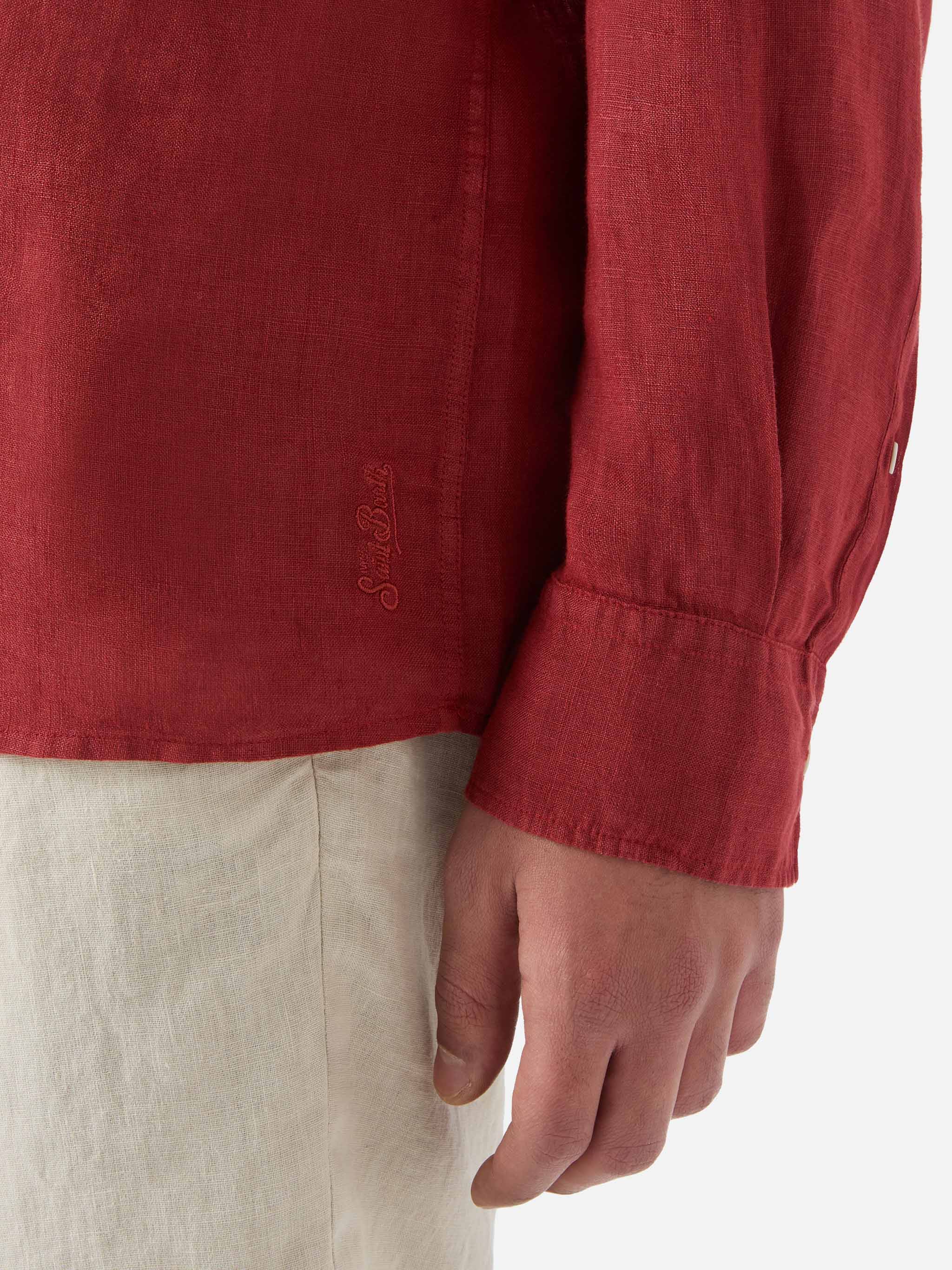 Long-Sleeve Raphael Linen Polo Red Shirt