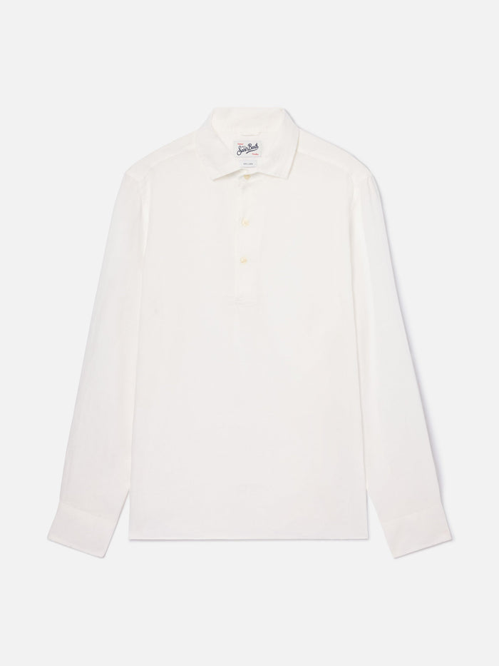 Long-Sleeve Raphael Linen Polo White Shirt