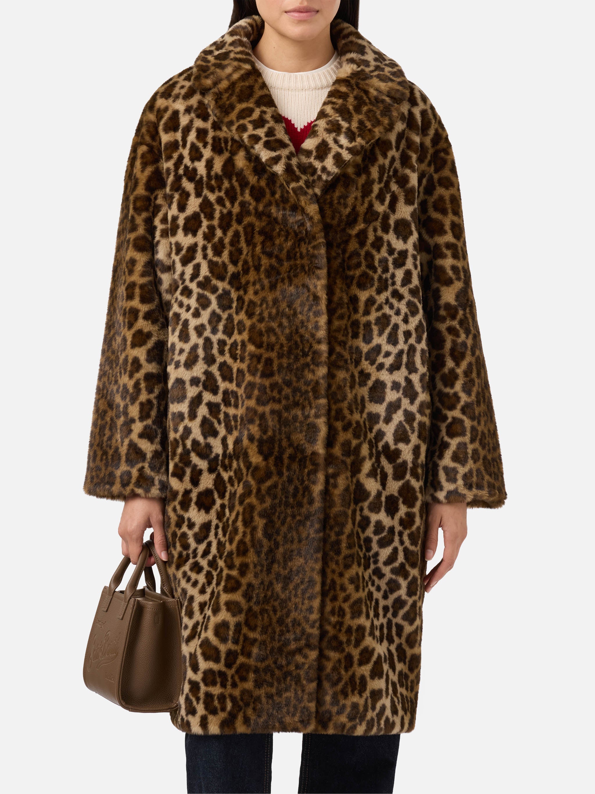 Rouge Faux-Fur Coat With Leopard Print Brown