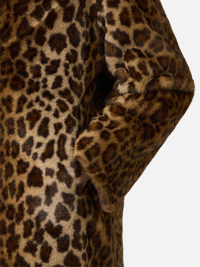 Rouge Faux-Fur Coat With Leopard Print Brown