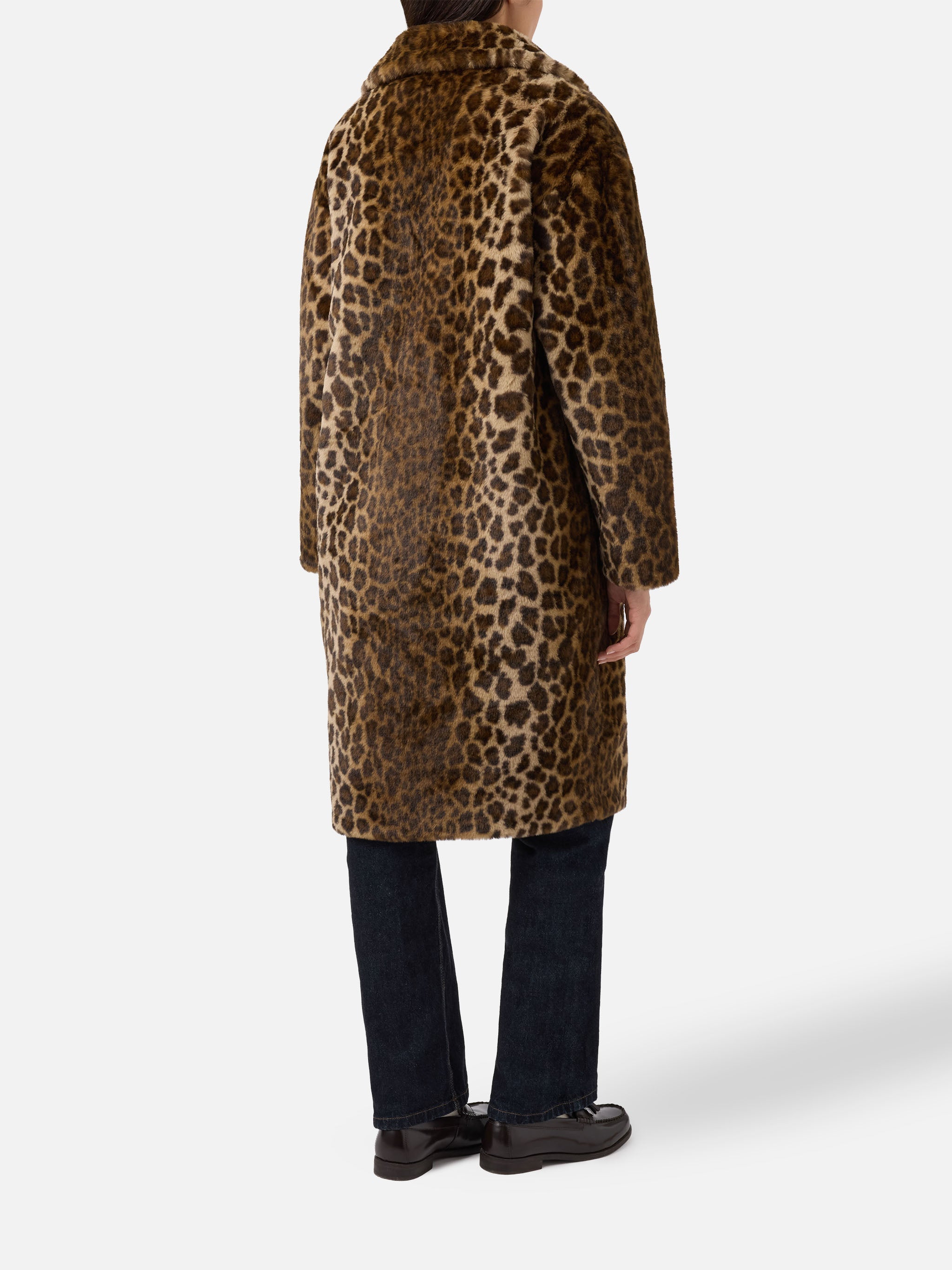 Rouge Faux-Fur Coat With Leopard Print Brown