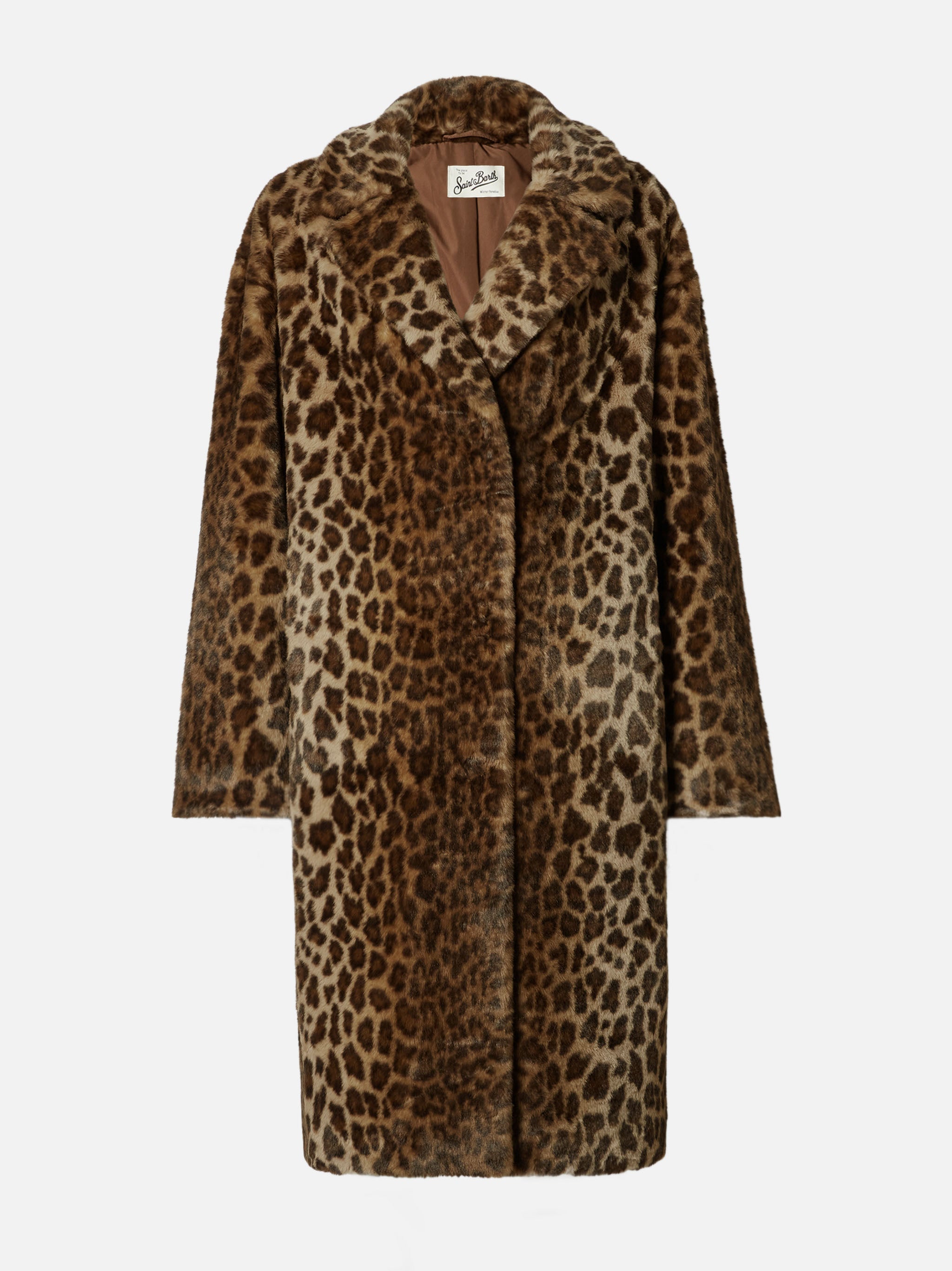 Rouge Faux-Fur Coat With Leopard Print Brown