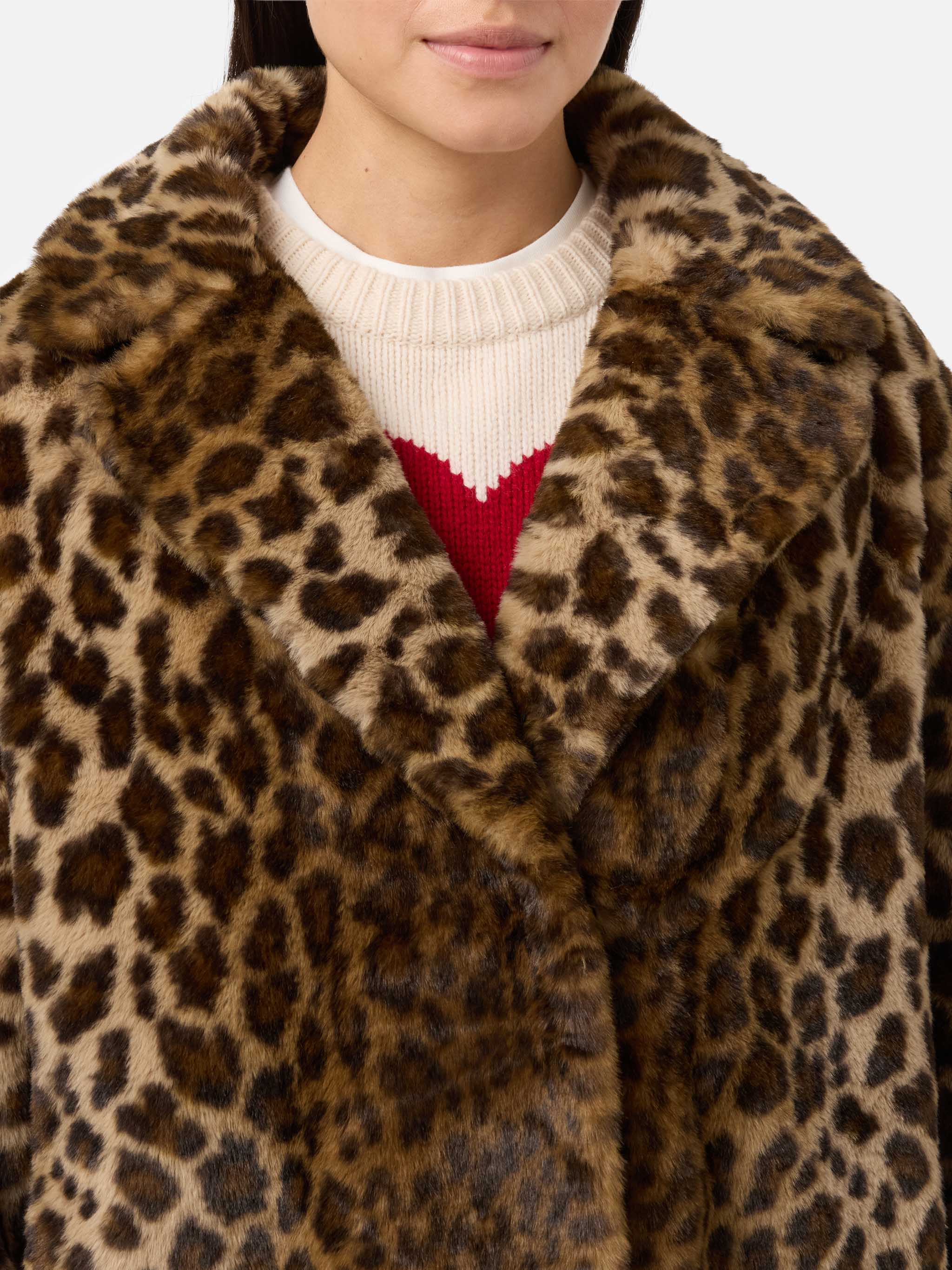 Rouge Faux-Fur Coat With Leopard Print Brown