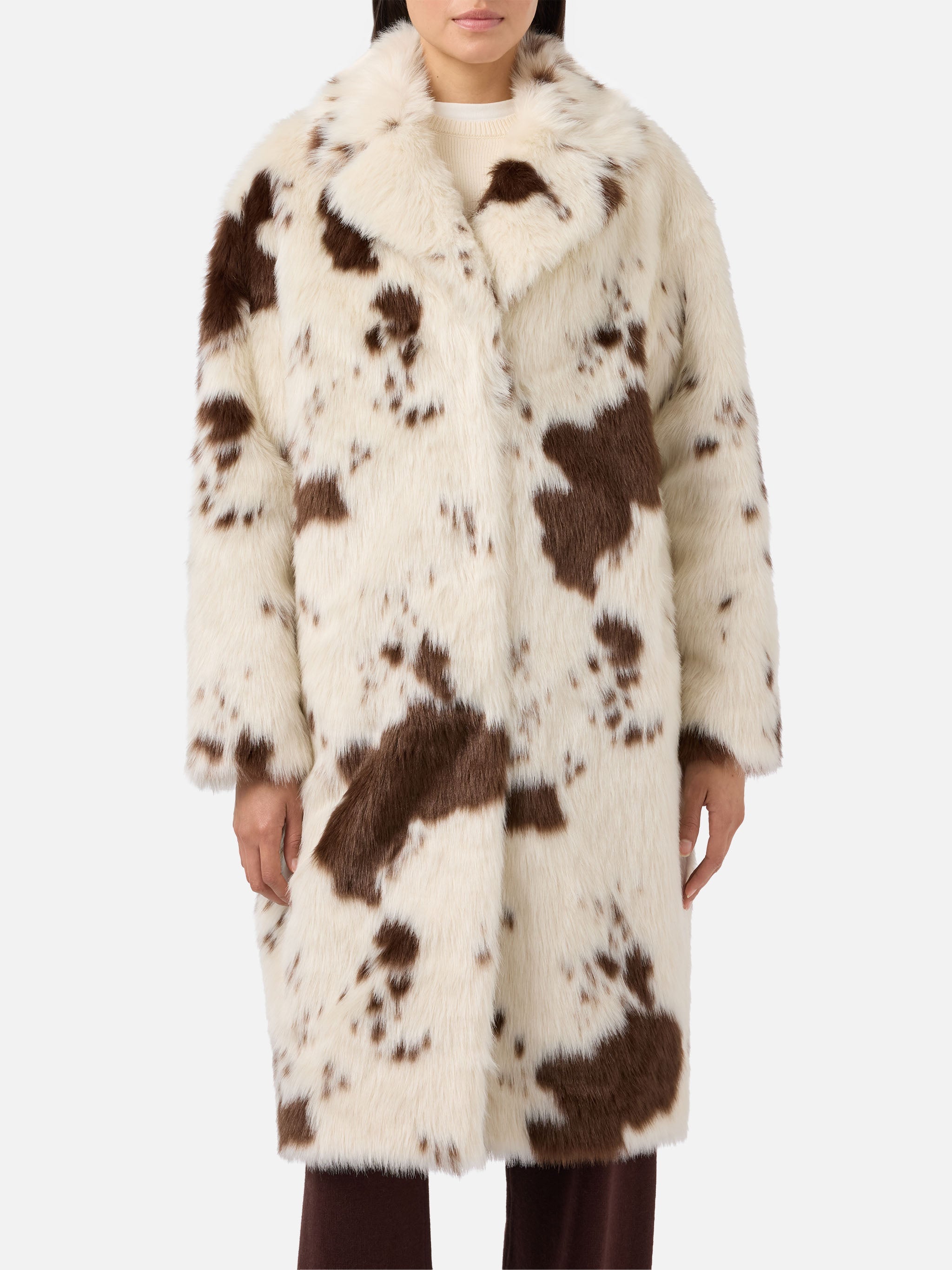 Rouge Faux-Fur Coat With Cow Print White