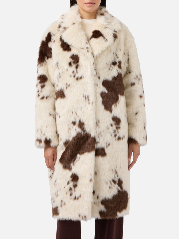 Rouge Faux-Fur Coat With Cow Print White