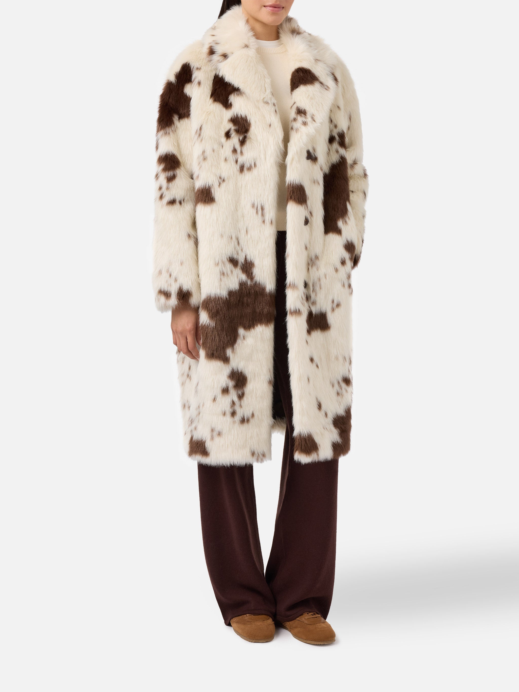Rouge Faux-Fur Coat With Cow Print White
