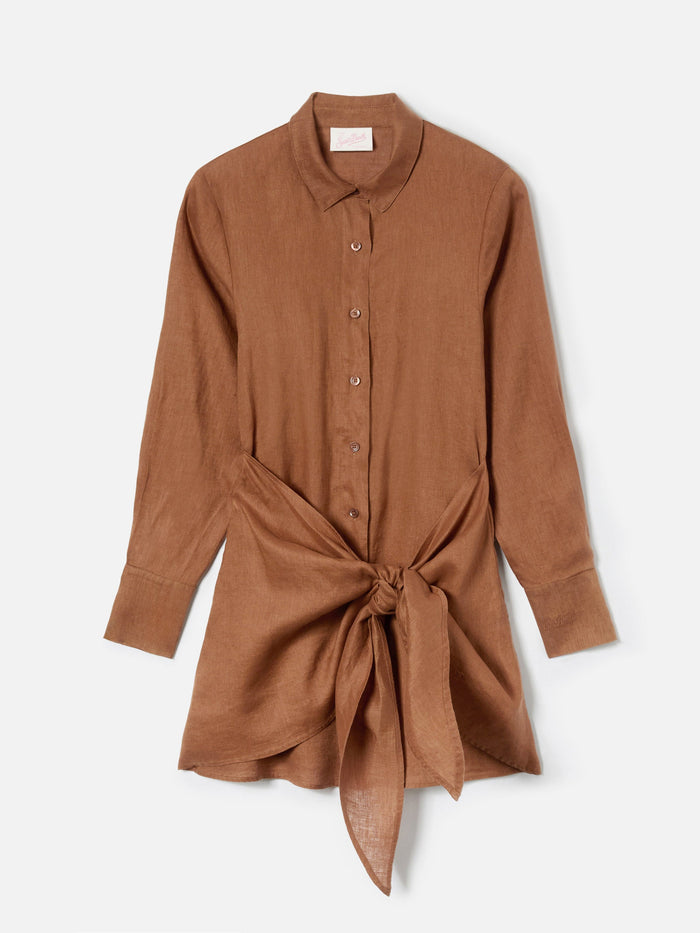 Short Ravi Dress Brown Linen