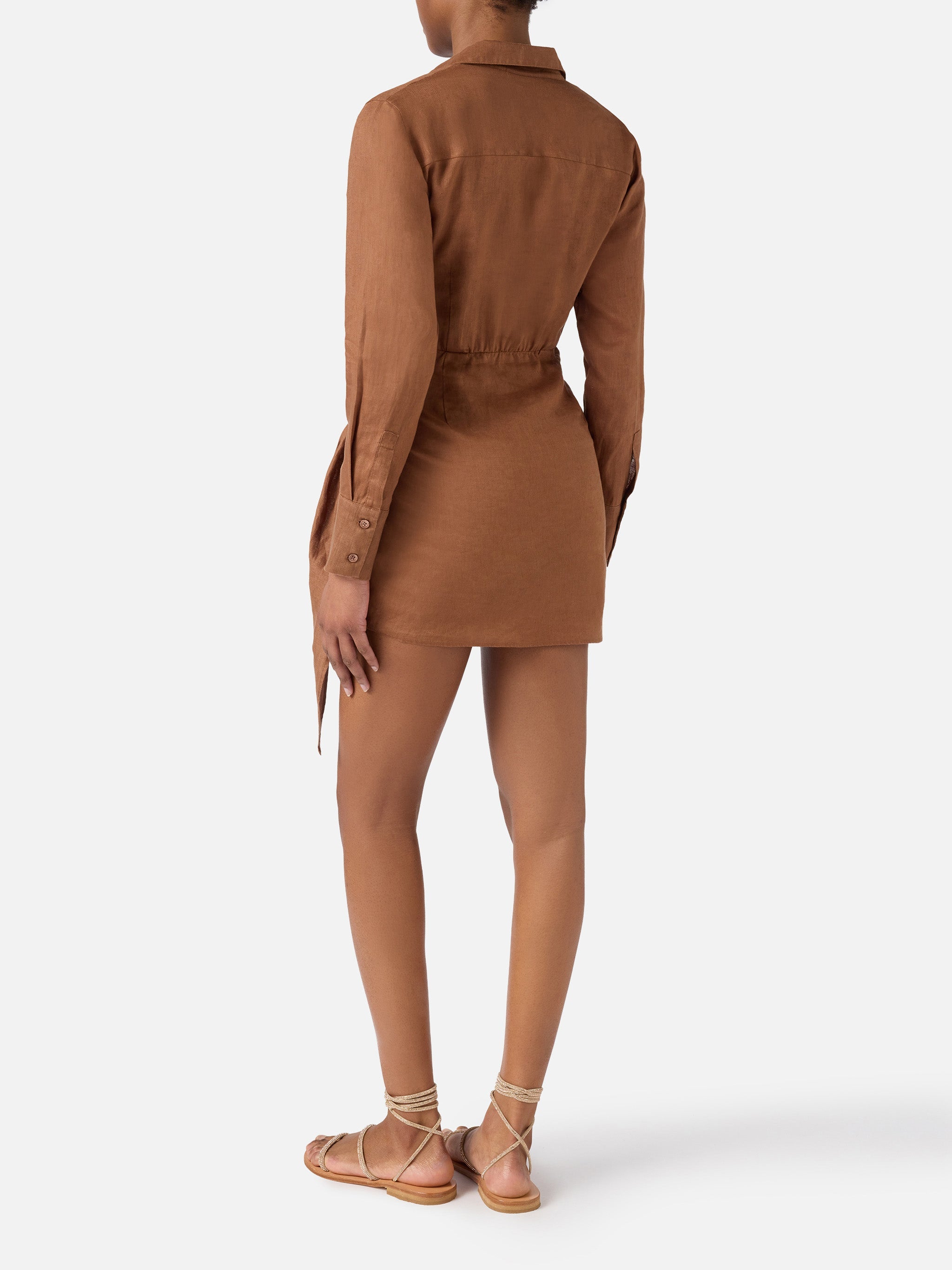 Short Ravi Dress Brown Linen
