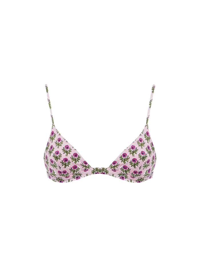 Rylie Floral Print Triangle Bikini Top Pink