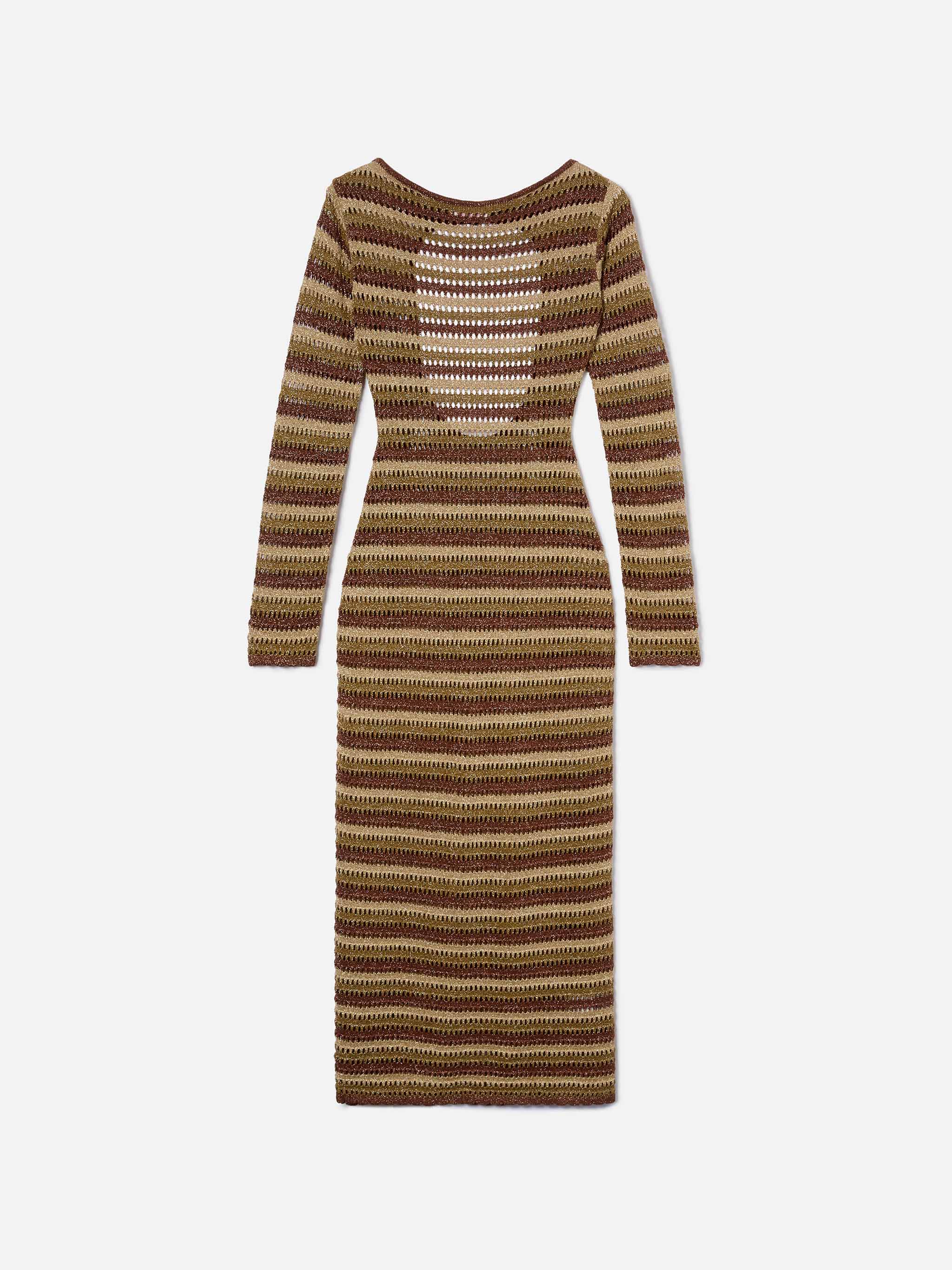 Long Robyn Dress Striped Crochet Fabric Yellow