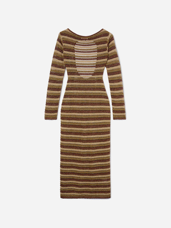 Long Robyn Dress Striped Crochet Fabric Yellow