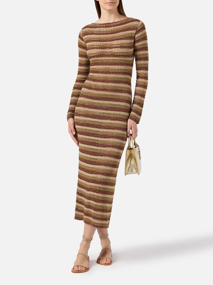 Long Robyn Dress Striped Crochet Fabric Yellow
